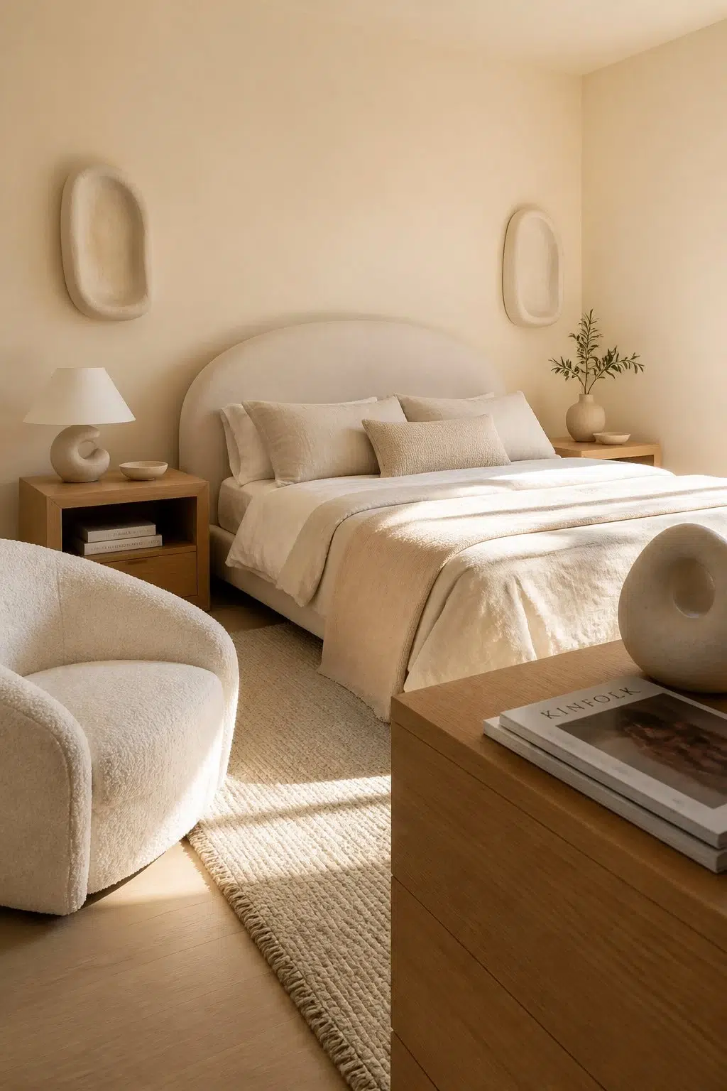 A organic modern bedroom painted in Buff