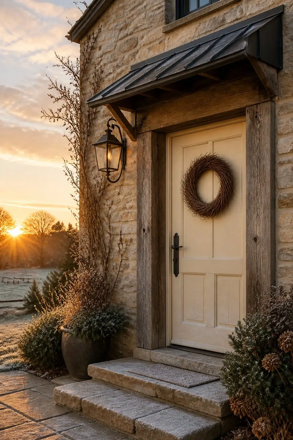 rustic modern front door featuring Buff by Sherwin-Williams