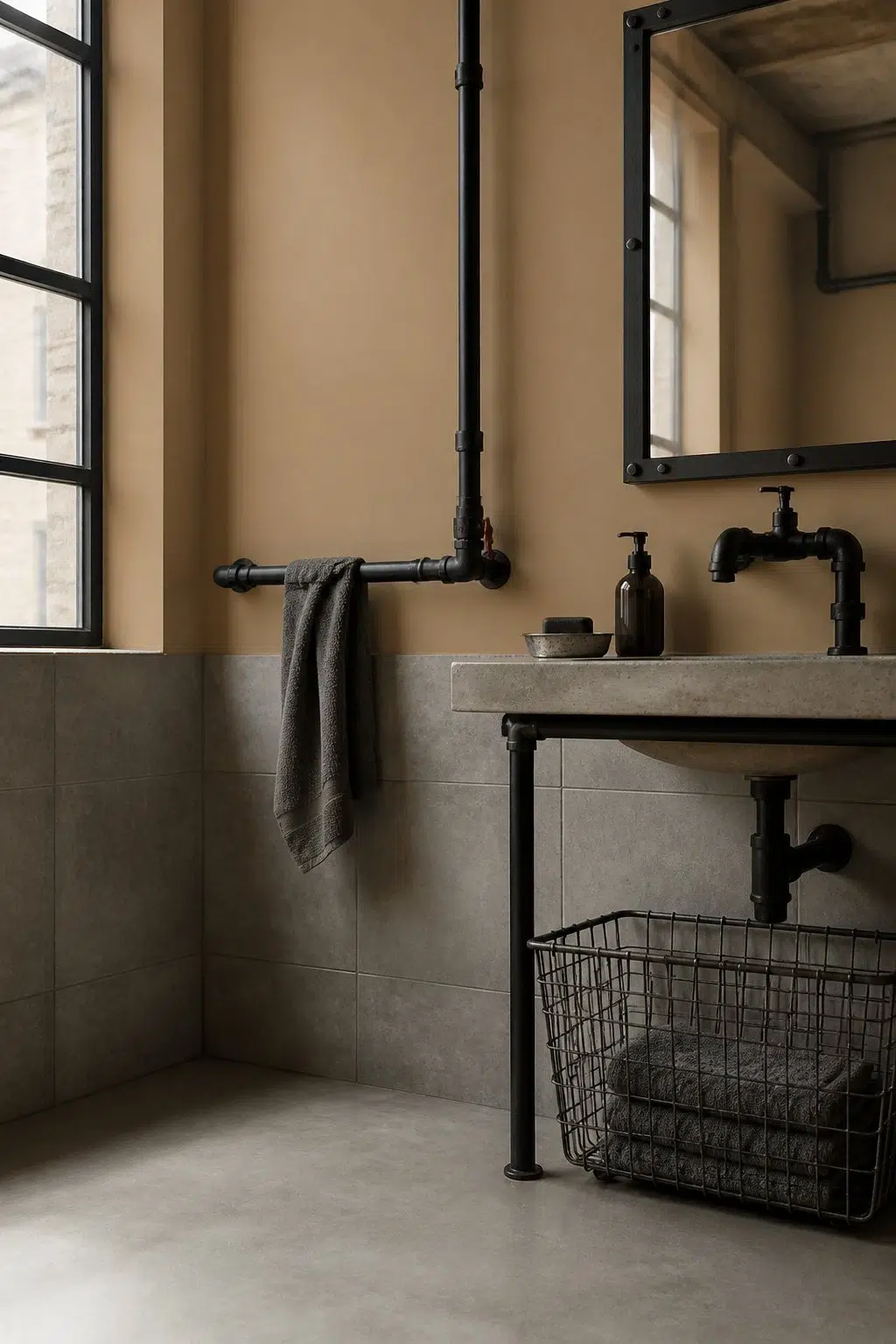 Burlap — industrial bathroom
