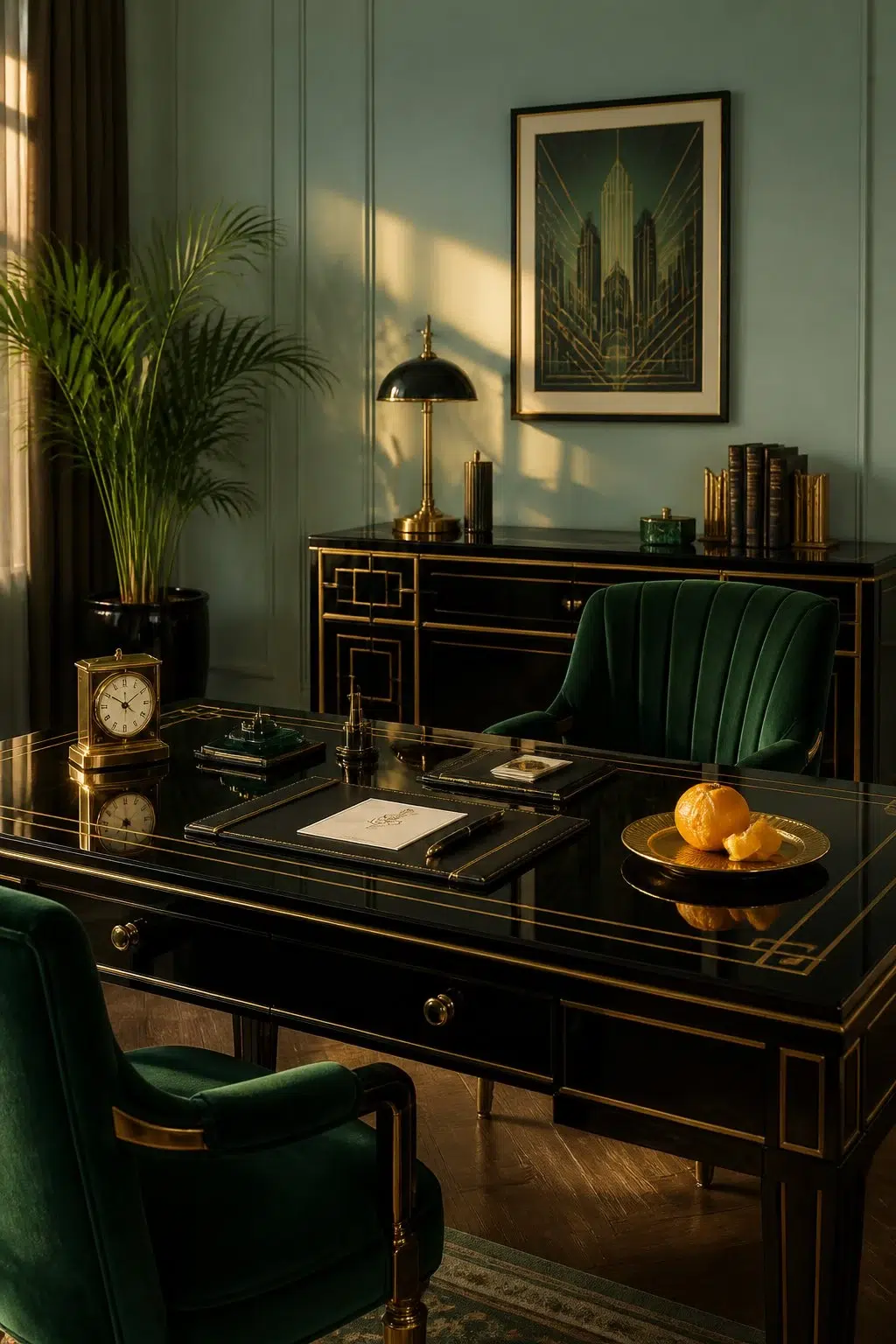 Sherwin-Williams Burma Jade in a art deco home office