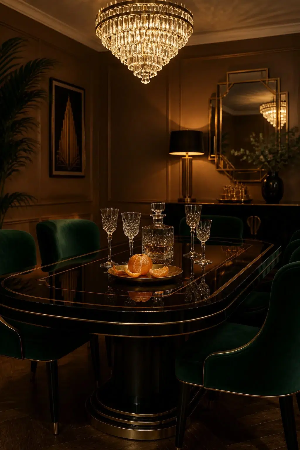 Burnished Brandy paint in a art deco dining room