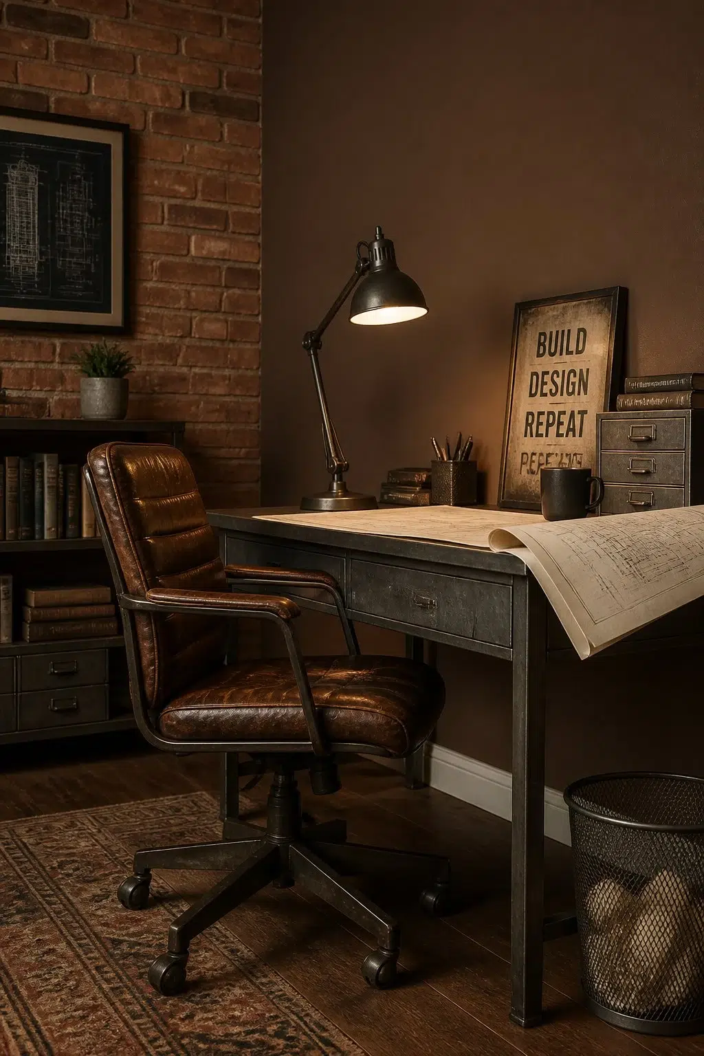 Sherwin-Williams Burnished Brandy in a industrial home office