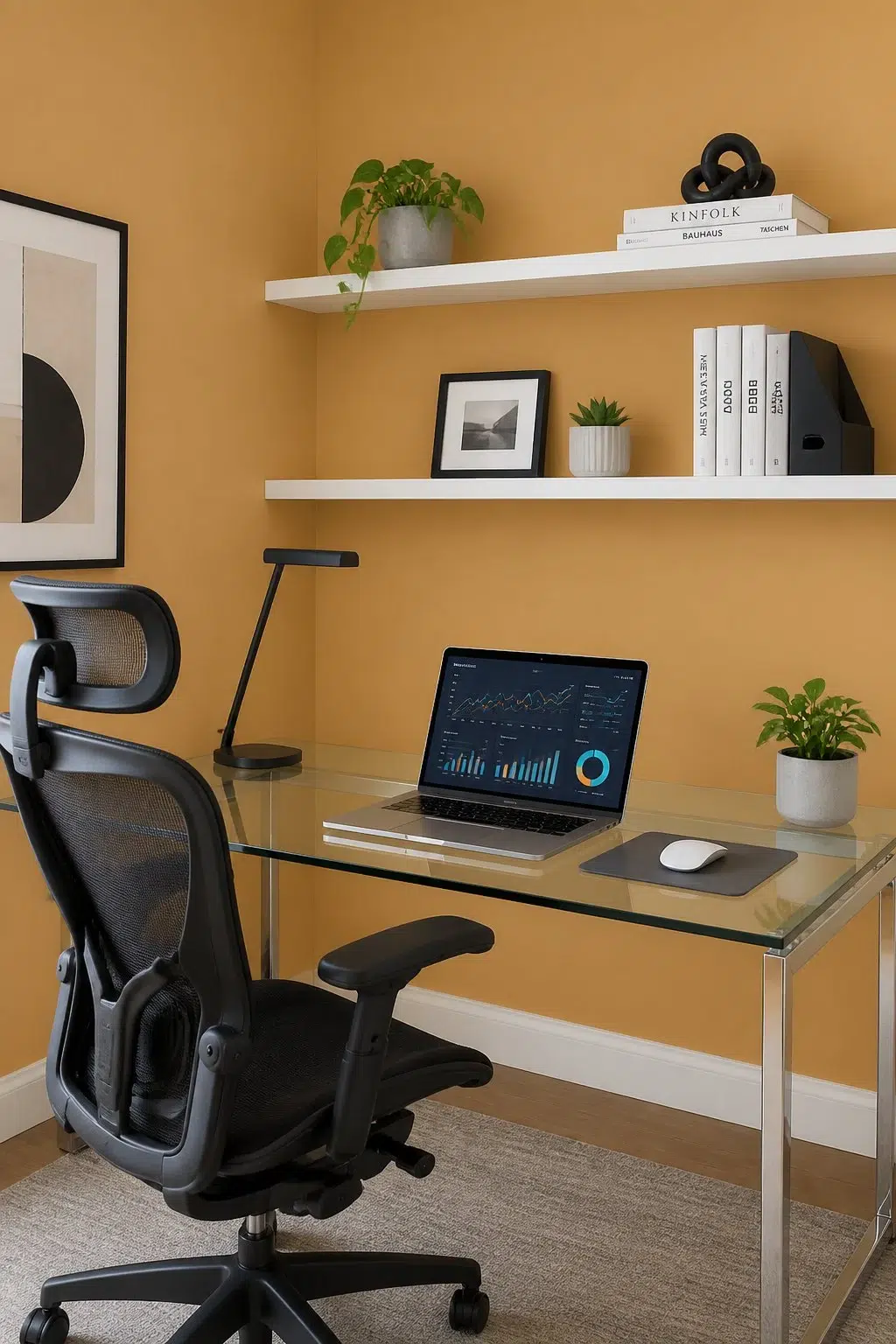 Sherwin-Williams Butternut in a contemporary home office