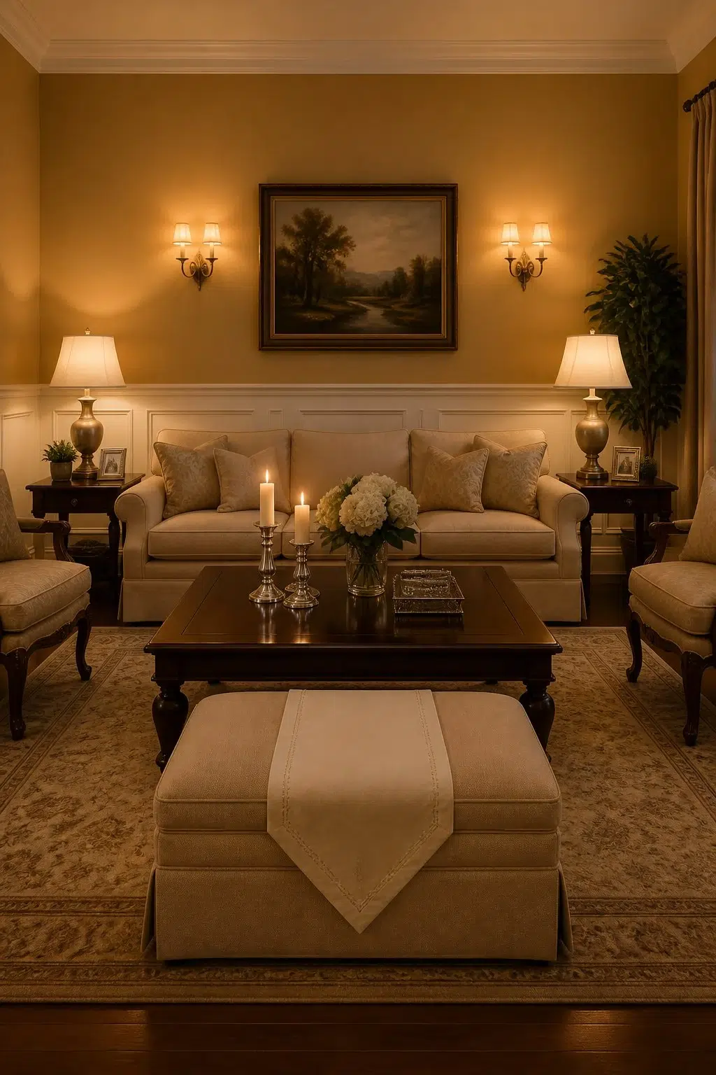 A traditional living room painted in Butternut