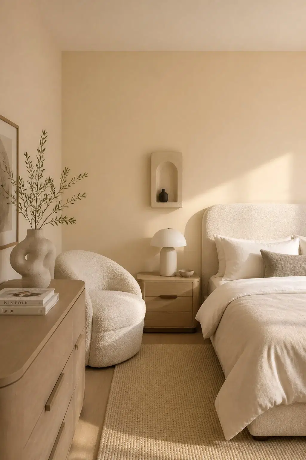 A organic modern bedroom painted in Cachet Cream