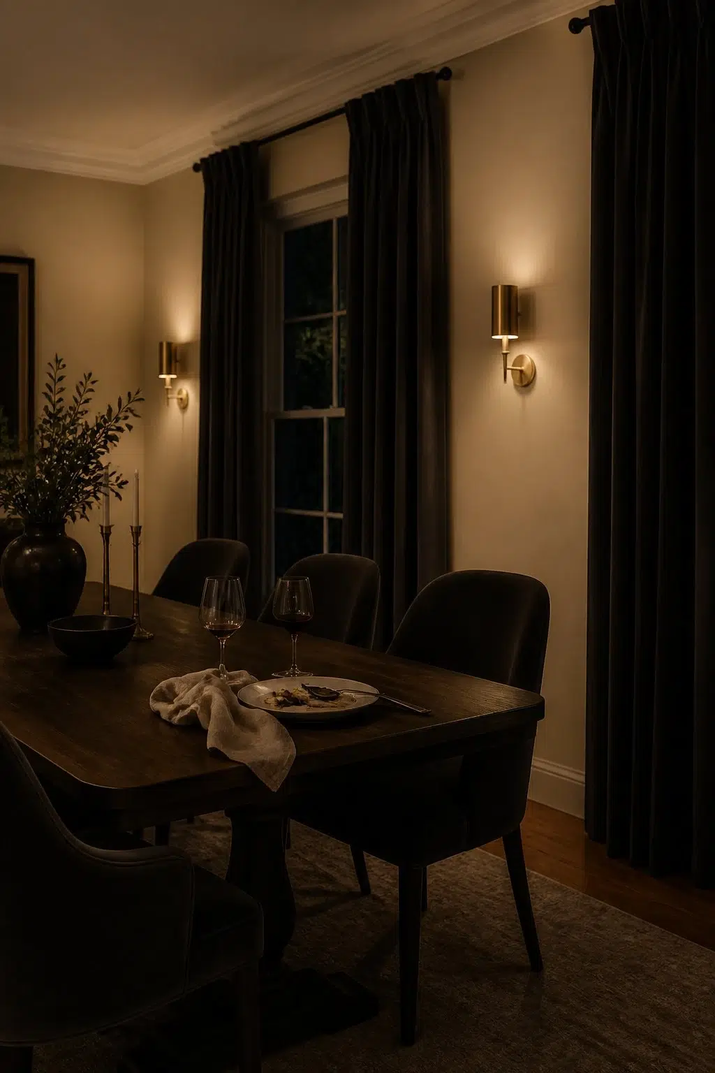 Cachet Cream paint in a moody dining room