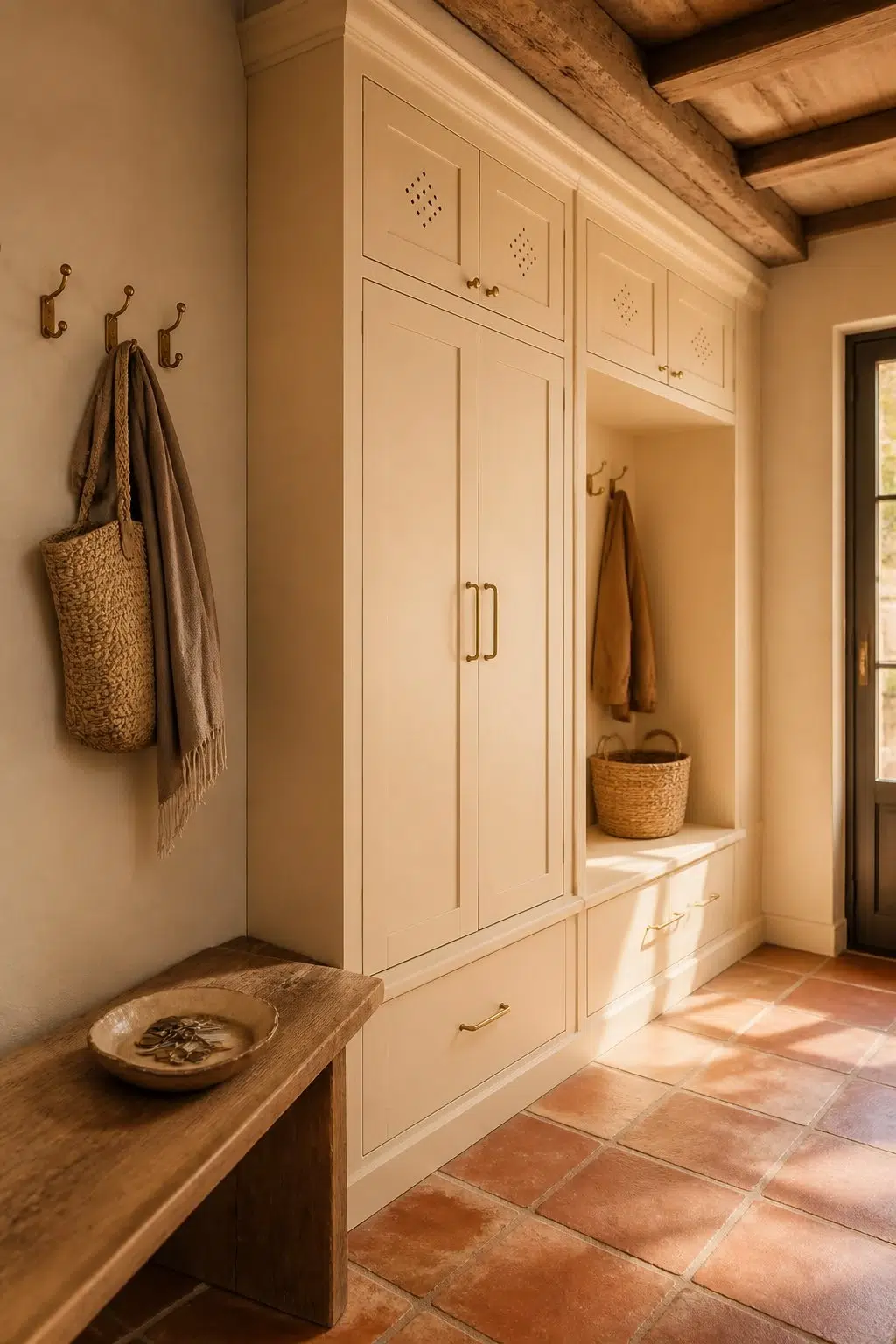 Cachet Cream paint in a earthy mudroom