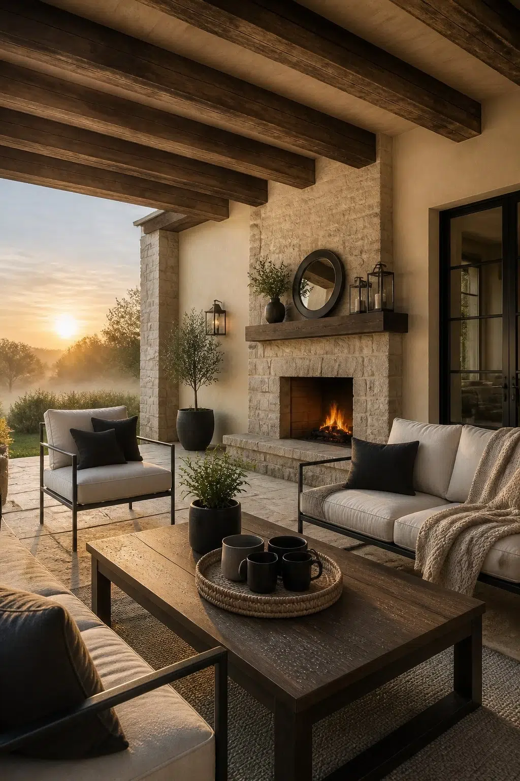 rustic modern patio featuring Cachet Cream by Sherwin-Williams