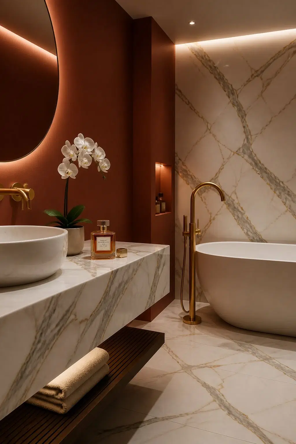 Cajun Red — modern luxury bathroom