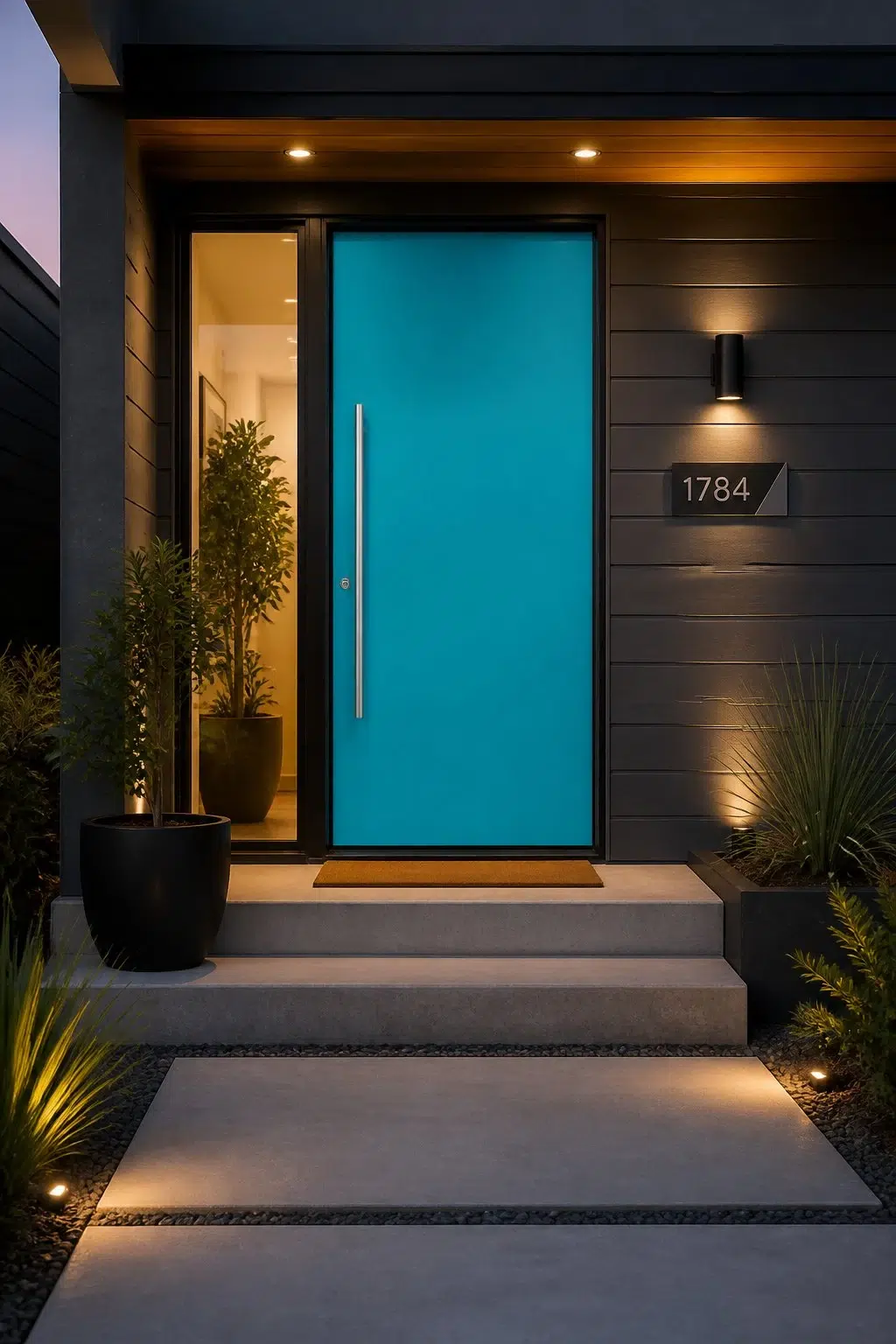 stylish front door featuring Calypso by Sherwin-Williams