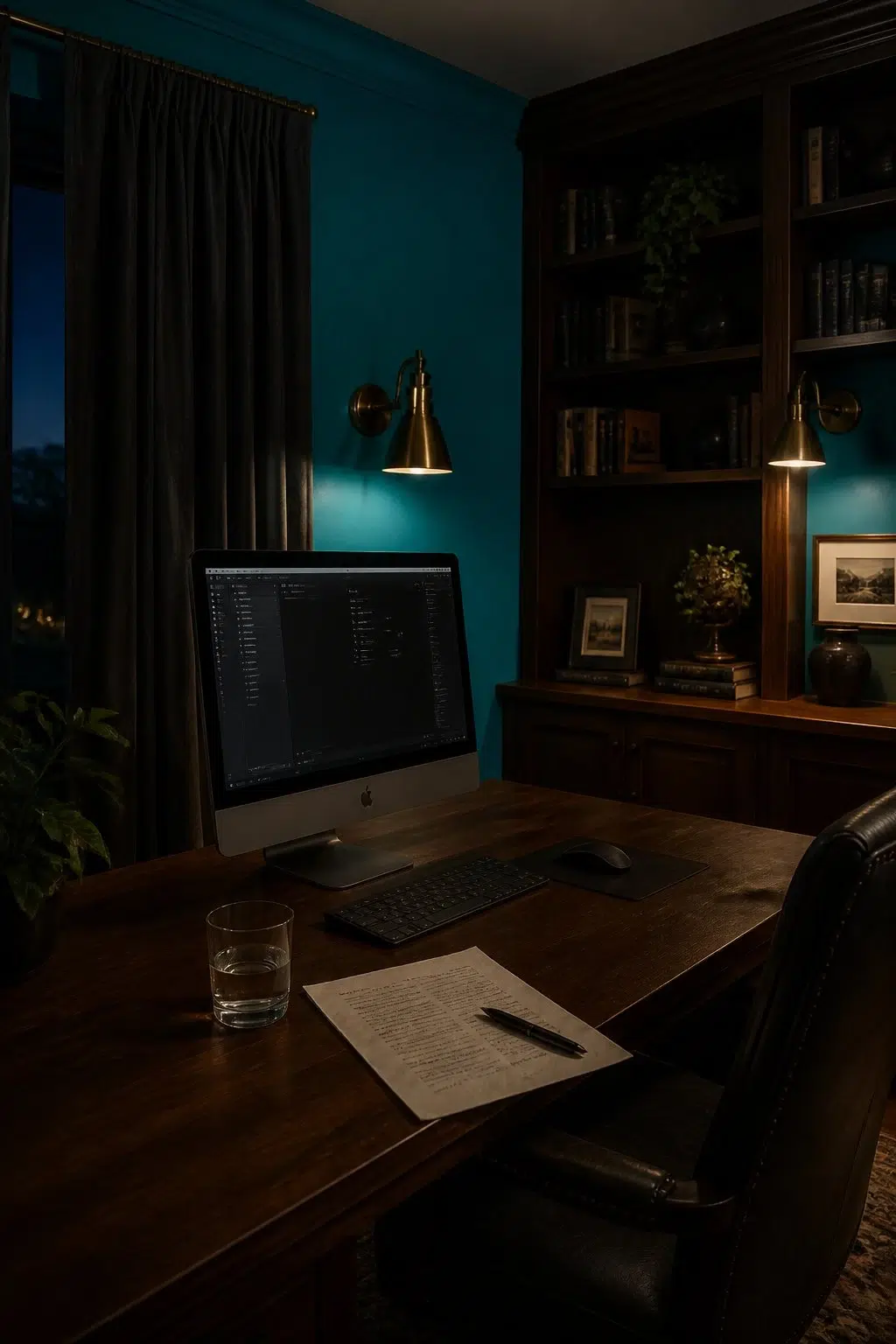 Sherwin-Williams Calypso in a moody home office