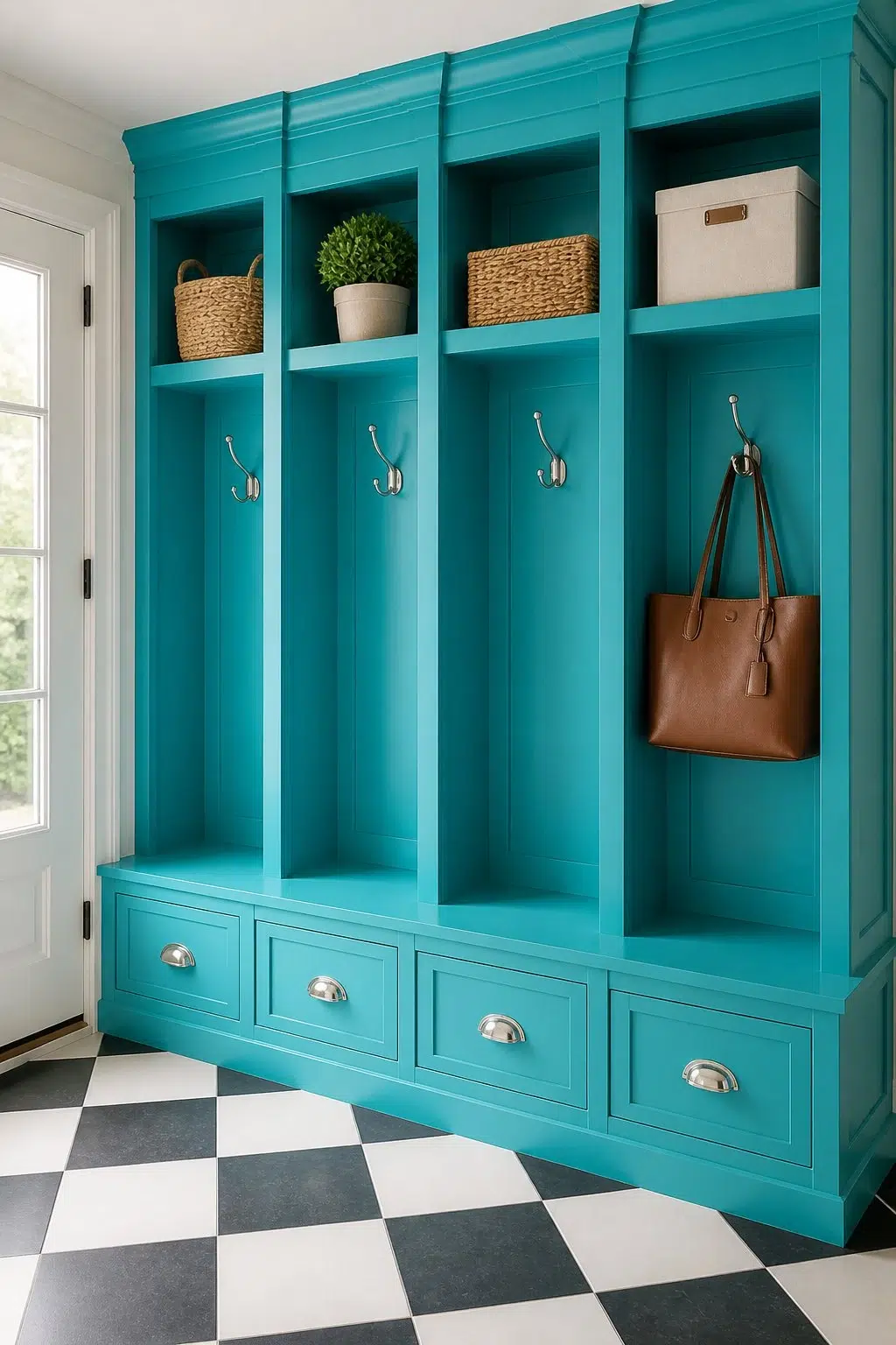 Calypso paint in a classy mudroom