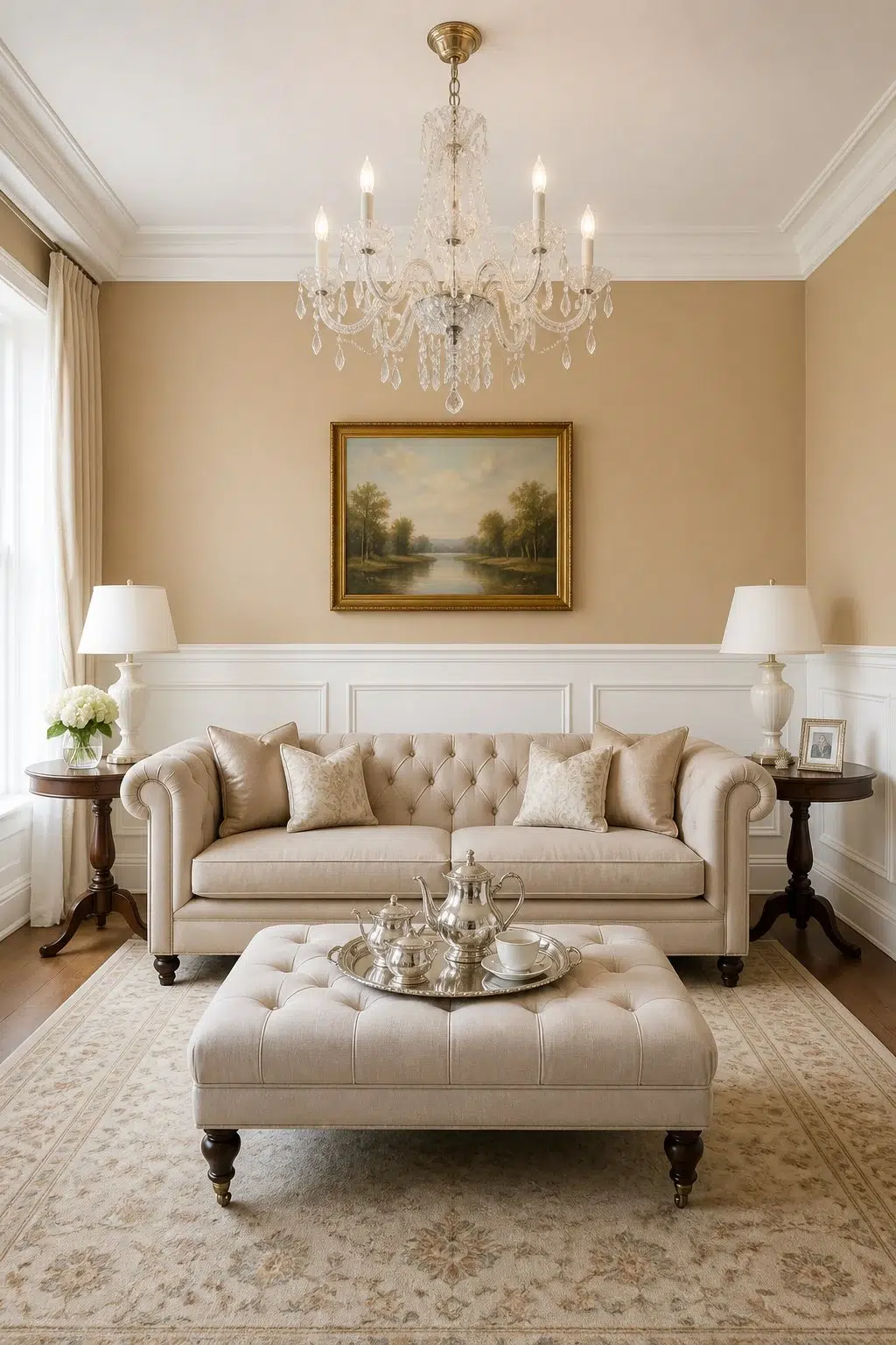 A elegant living room painted in Camelback