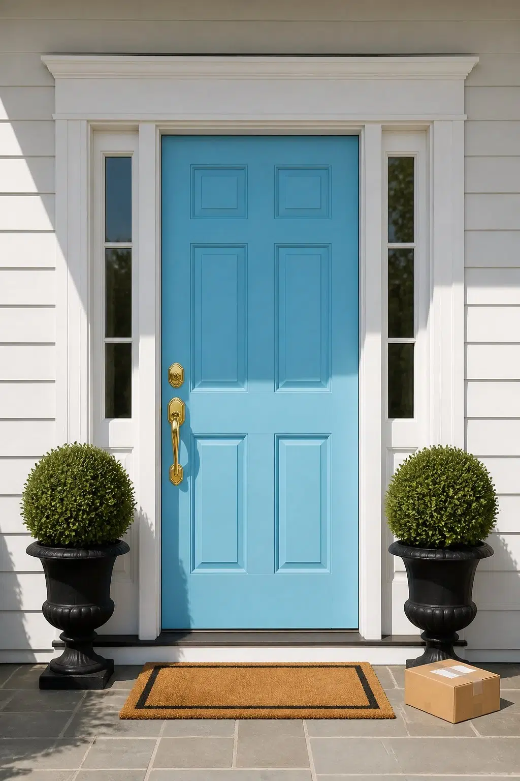 classy front door featuring Candid Blue by Sherwin-Williams