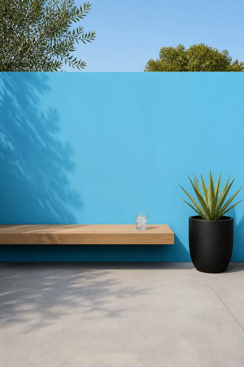 minimalist patio featuring Candid Blue by Sherwin-Williams