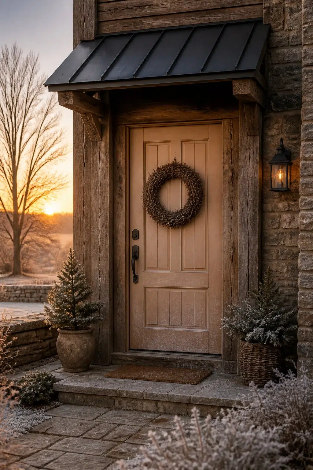 rustic modern front door featuring Canoe by Sherwin-Williams