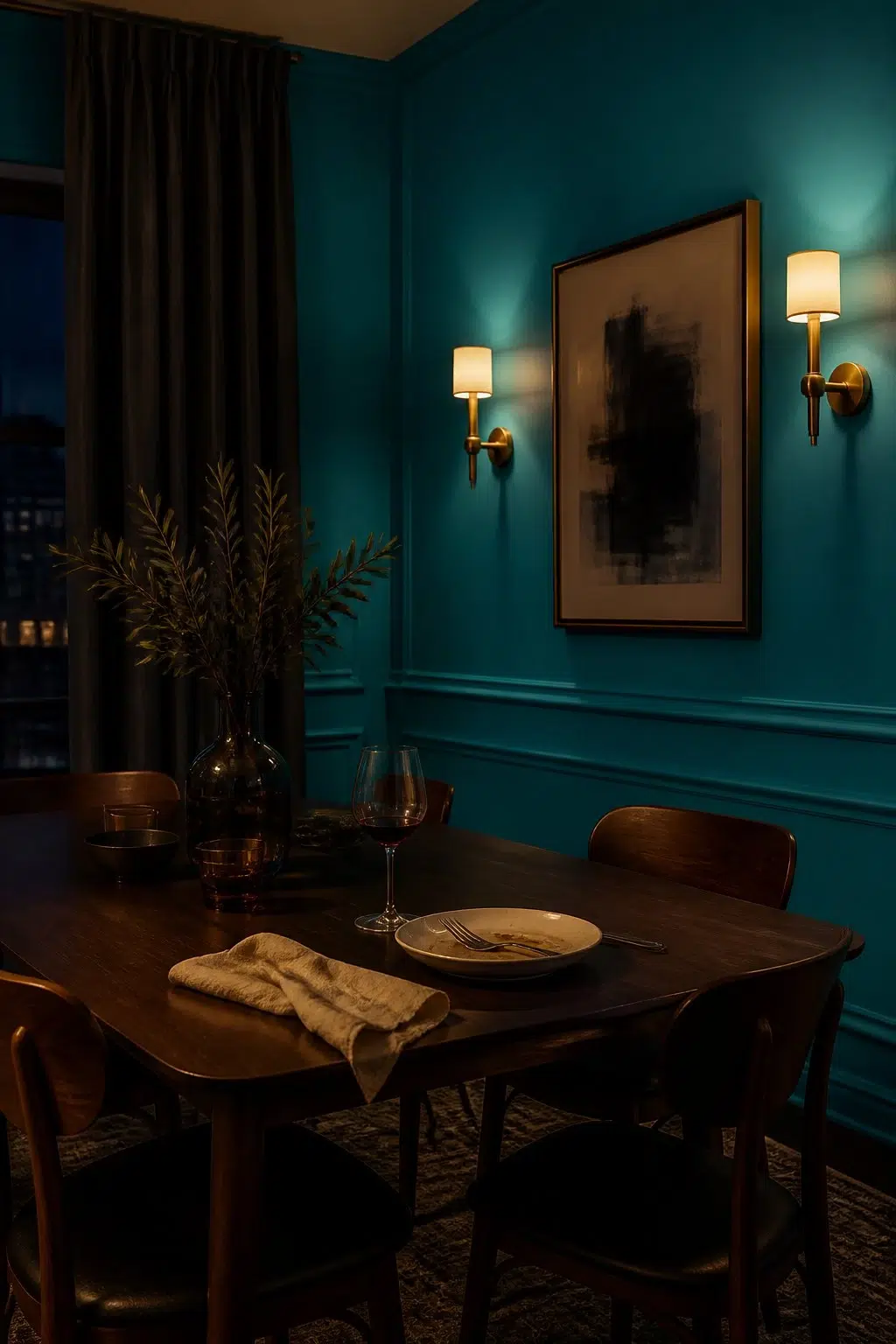 Capri paint in a moody dining room