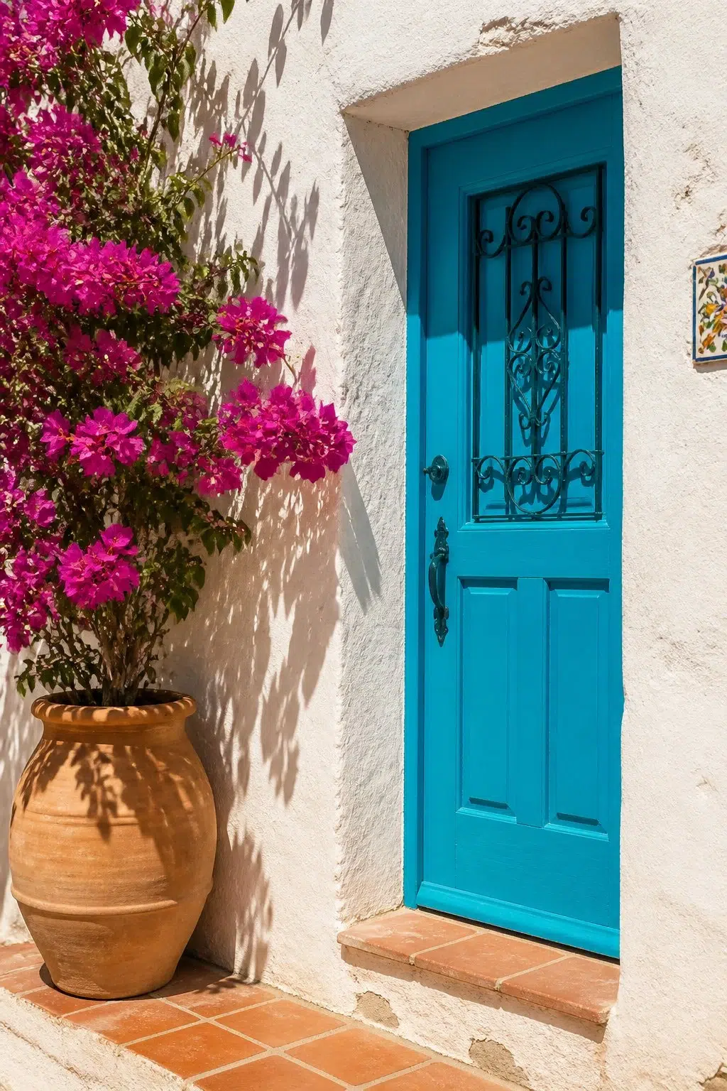 mediterranean front door featuring Capri by Sherwin-Williams