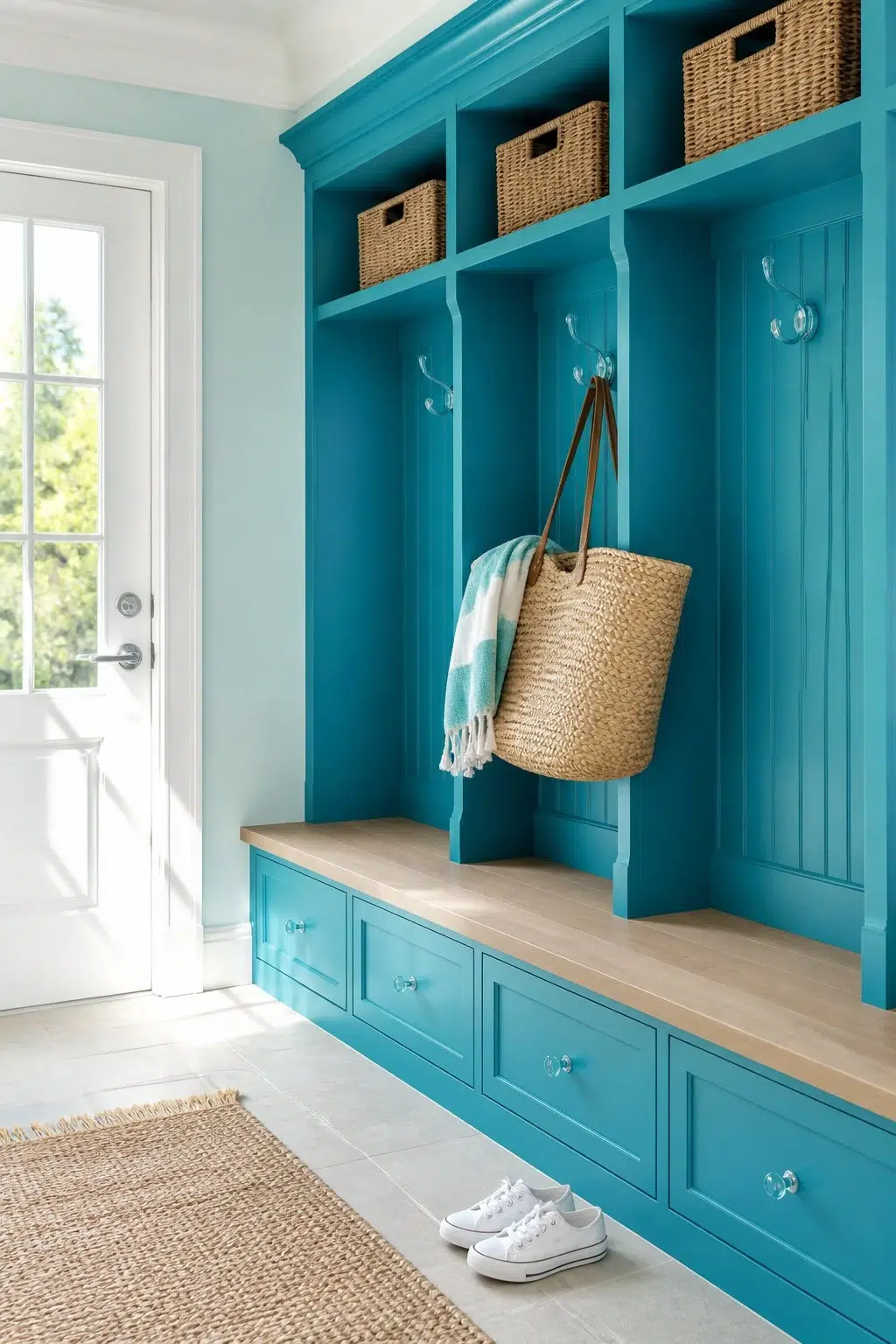 Capri paint in a coastal mudroom