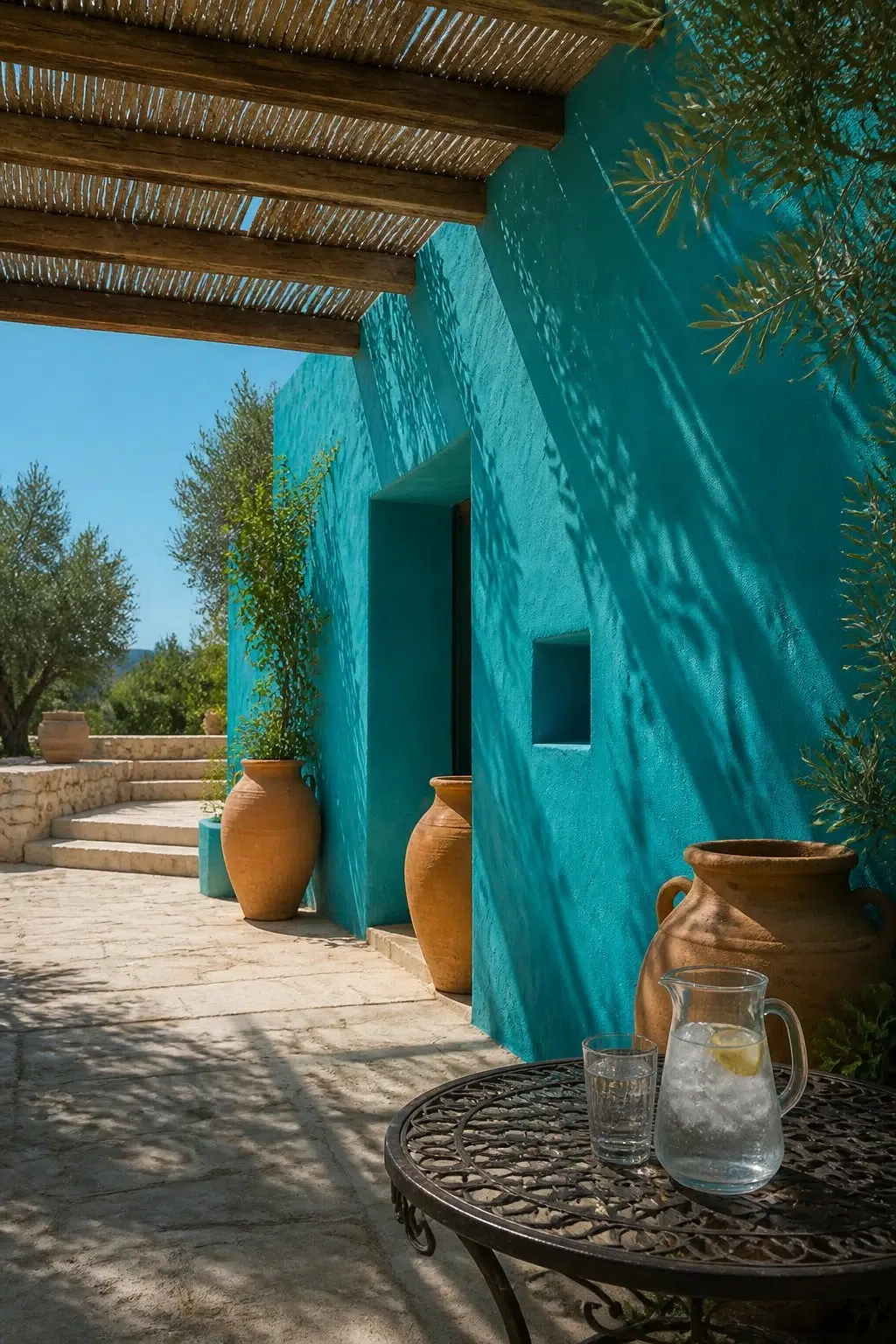 mediterranean patio featuring Capri by Sherwin-Williams