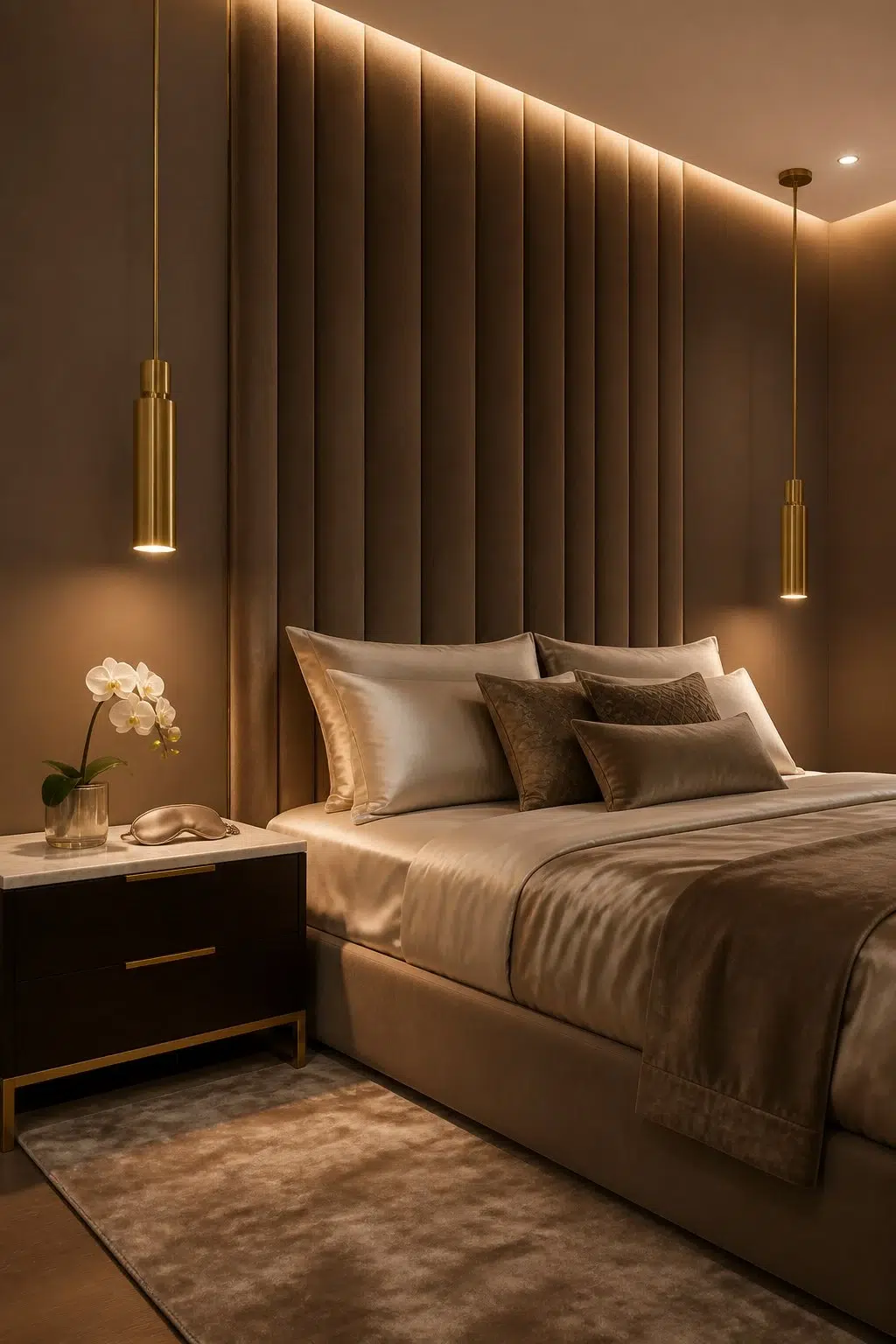 A modern luxury bedroom painted in Caraïbe