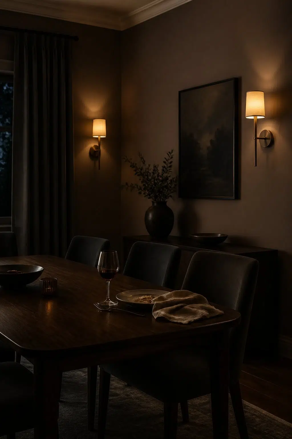 Caraïbe paint in a moody dining room