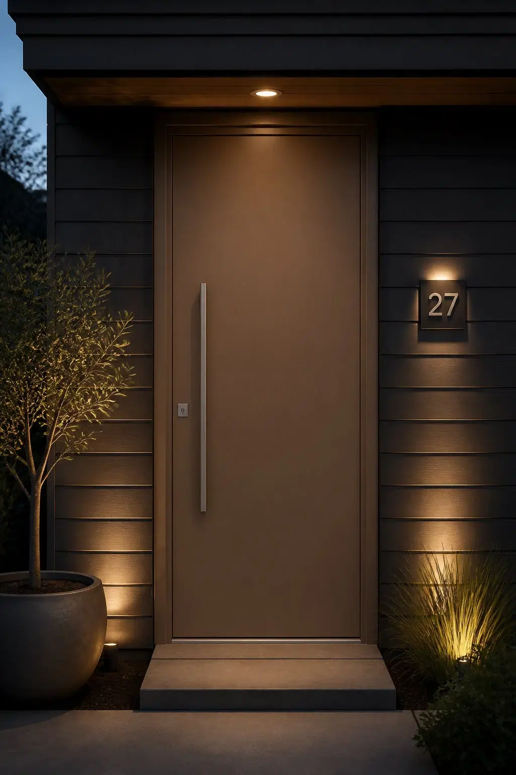 stylish front door featuring Caraïbe by Sherwin-Williams