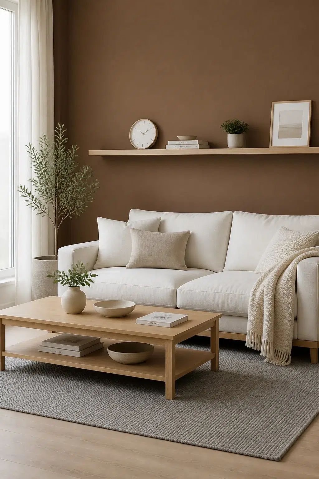 A scandinavian living room painted in Caraïbe