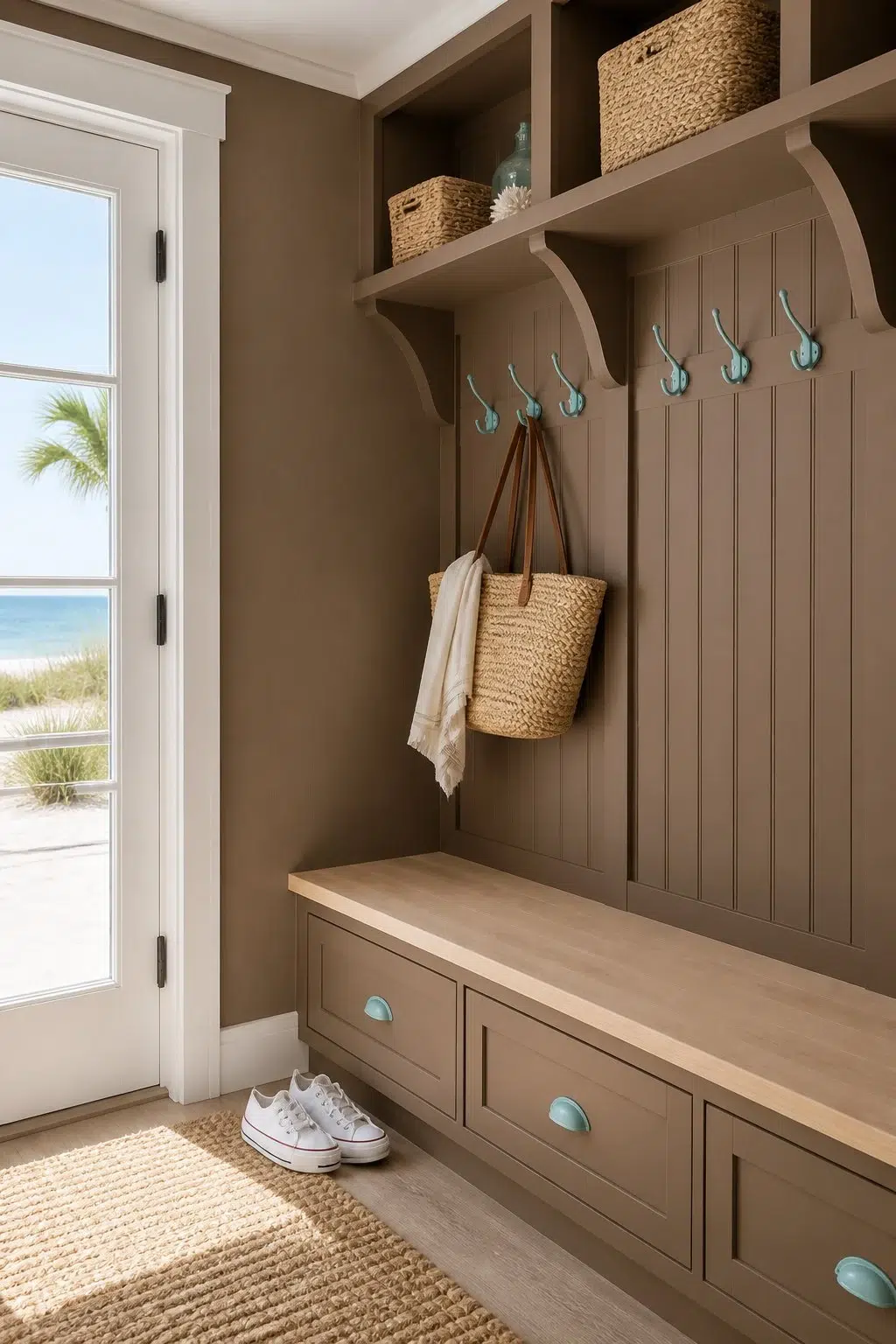 Caraïbe paint in a coastal mudroom