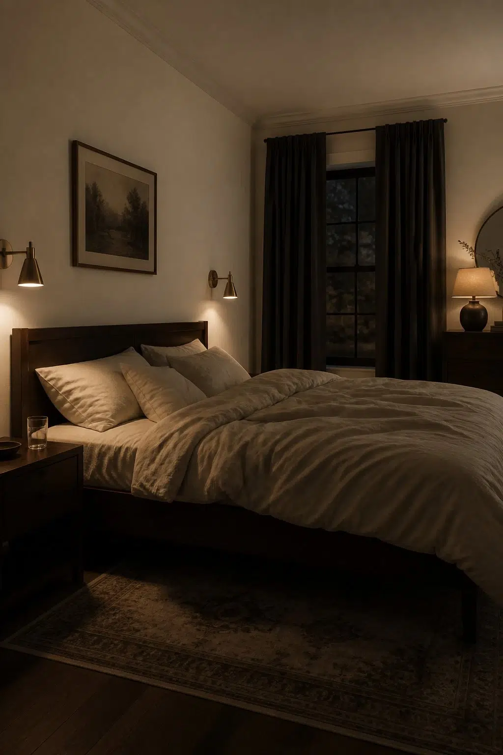 A moody bedroom painted in Carambola