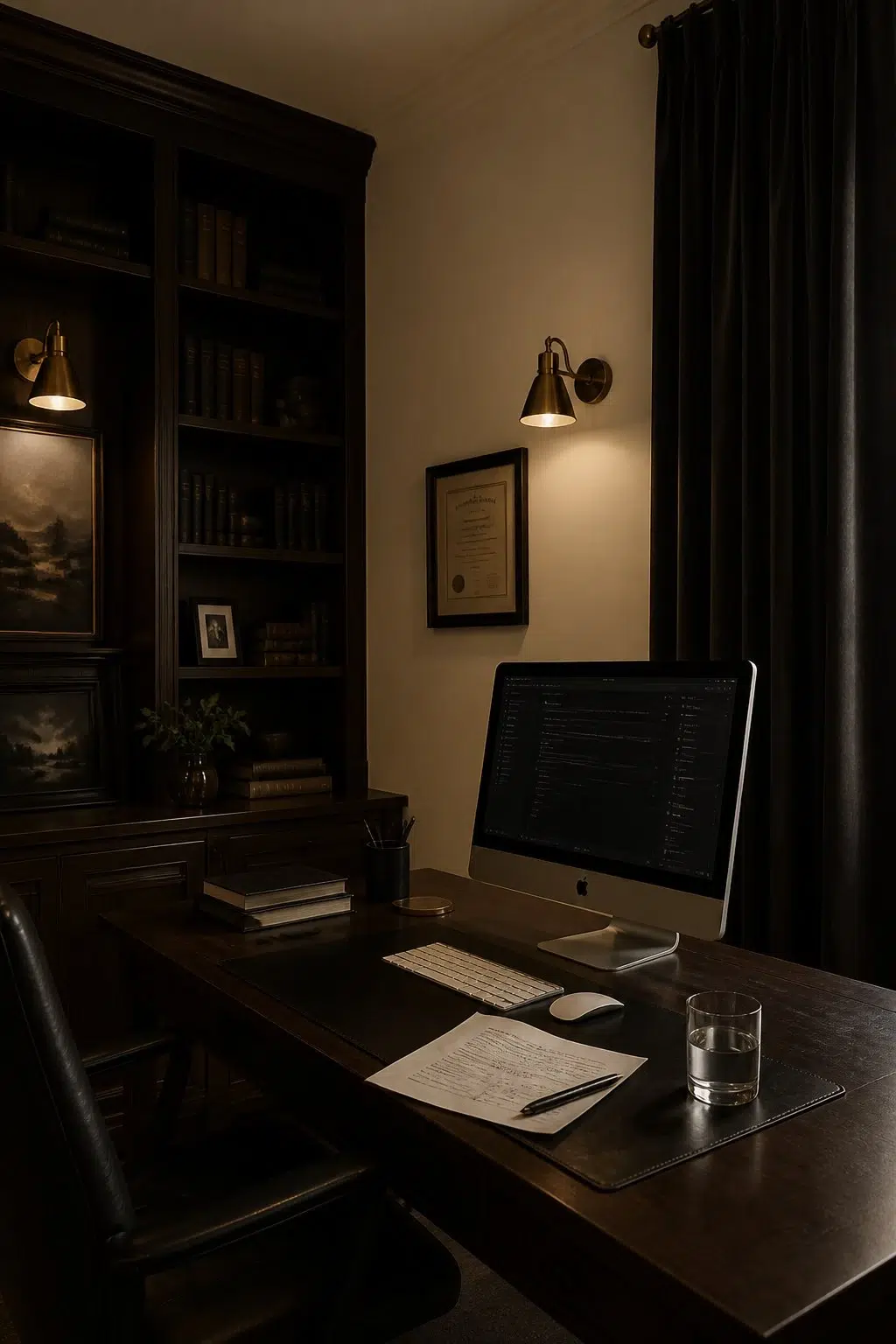 Sherwin-Williams Carambola in a moody home office