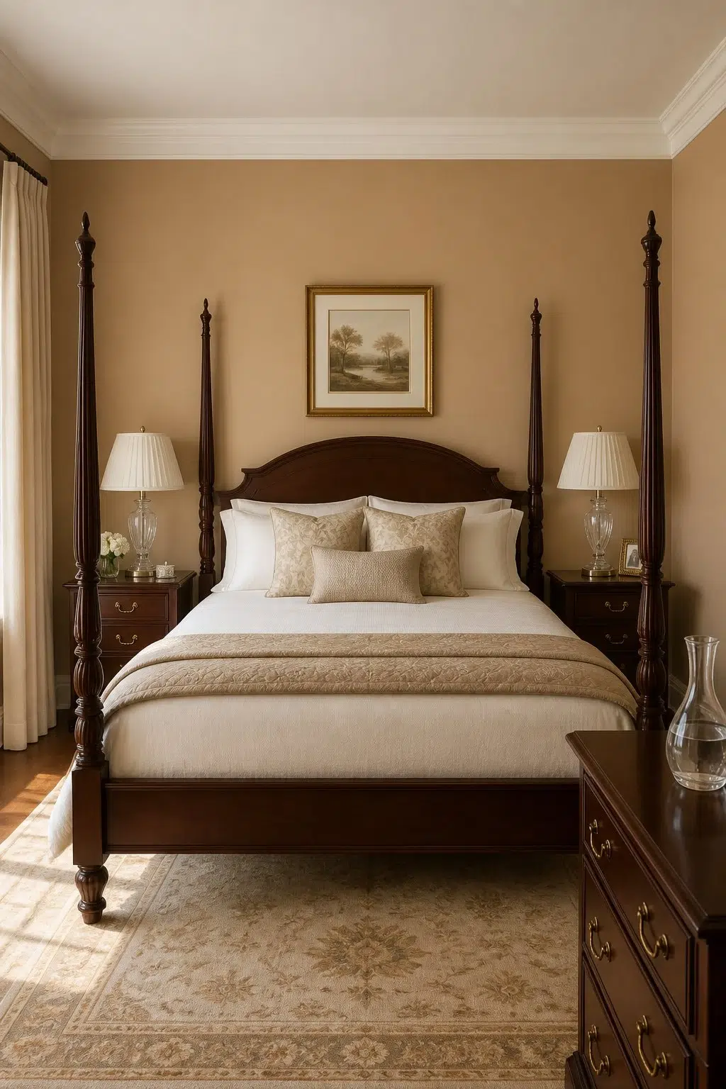 A traditional bedroom painted in Caramelized