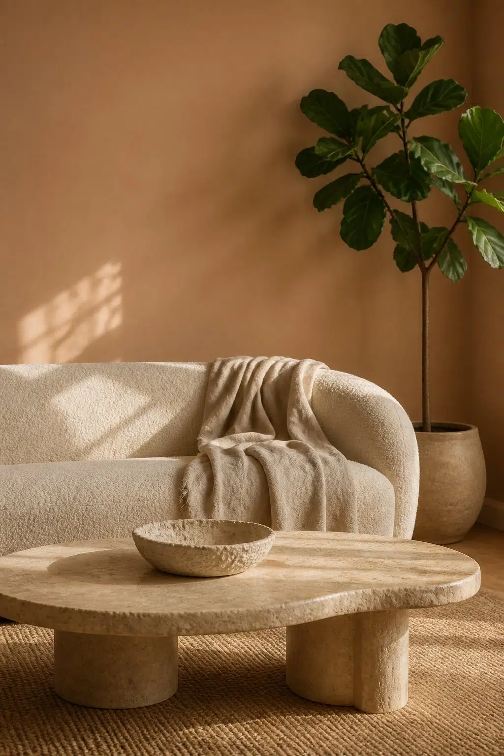 A organic modern living room painted in Caramelized