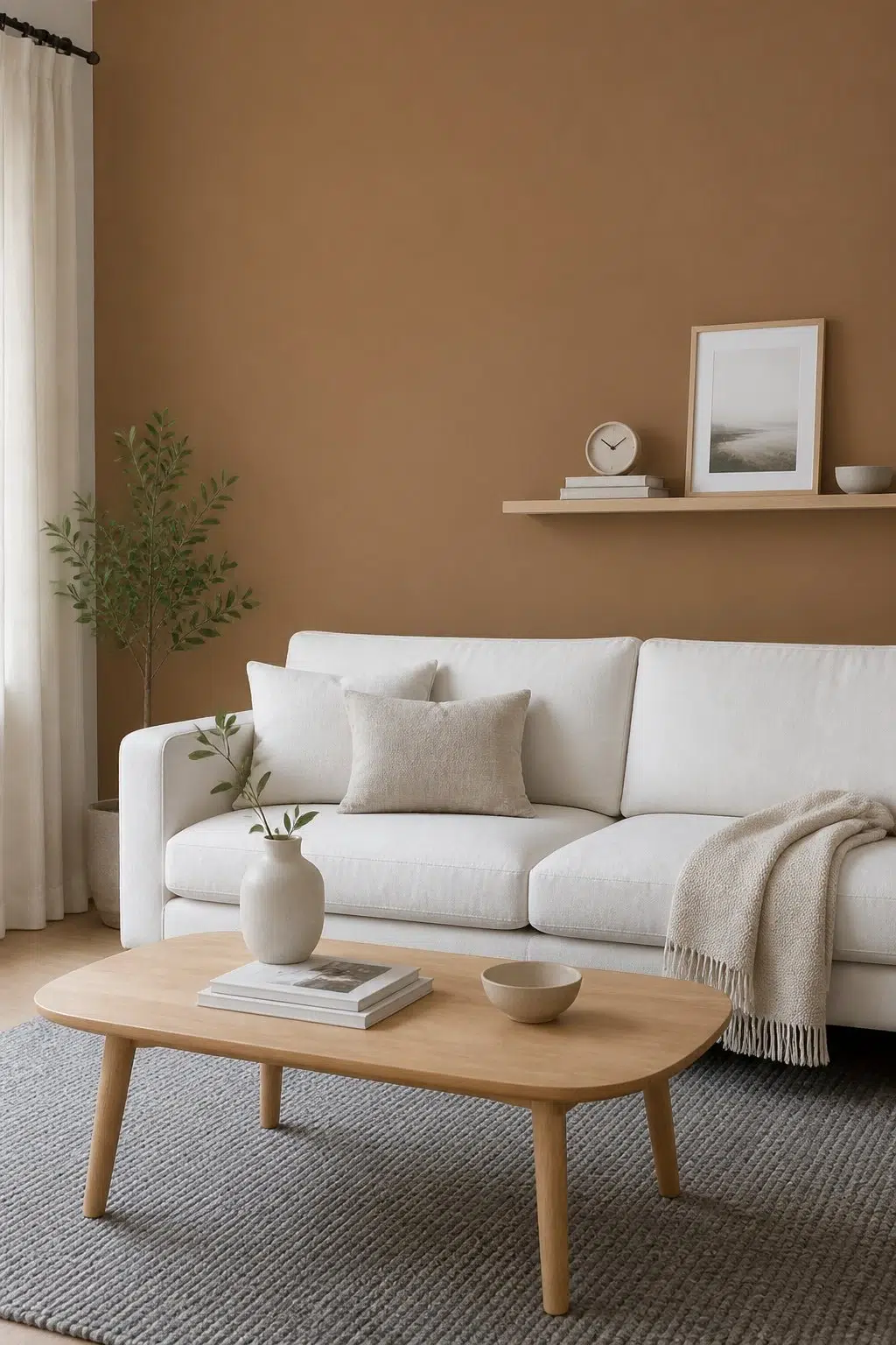 A scandinavian living room painted in Cardboard