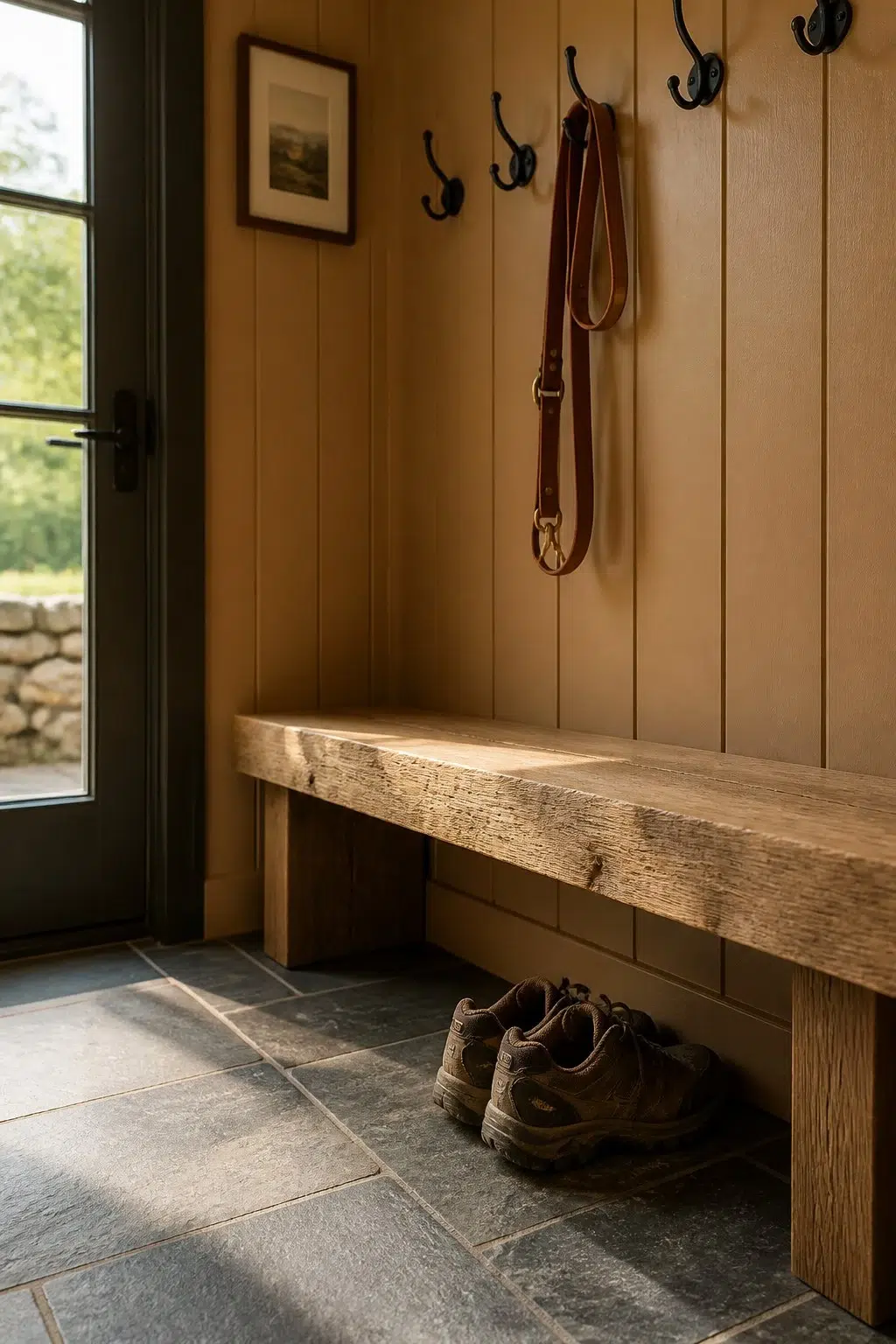 Cardboard paint in a rustic modern mudroom