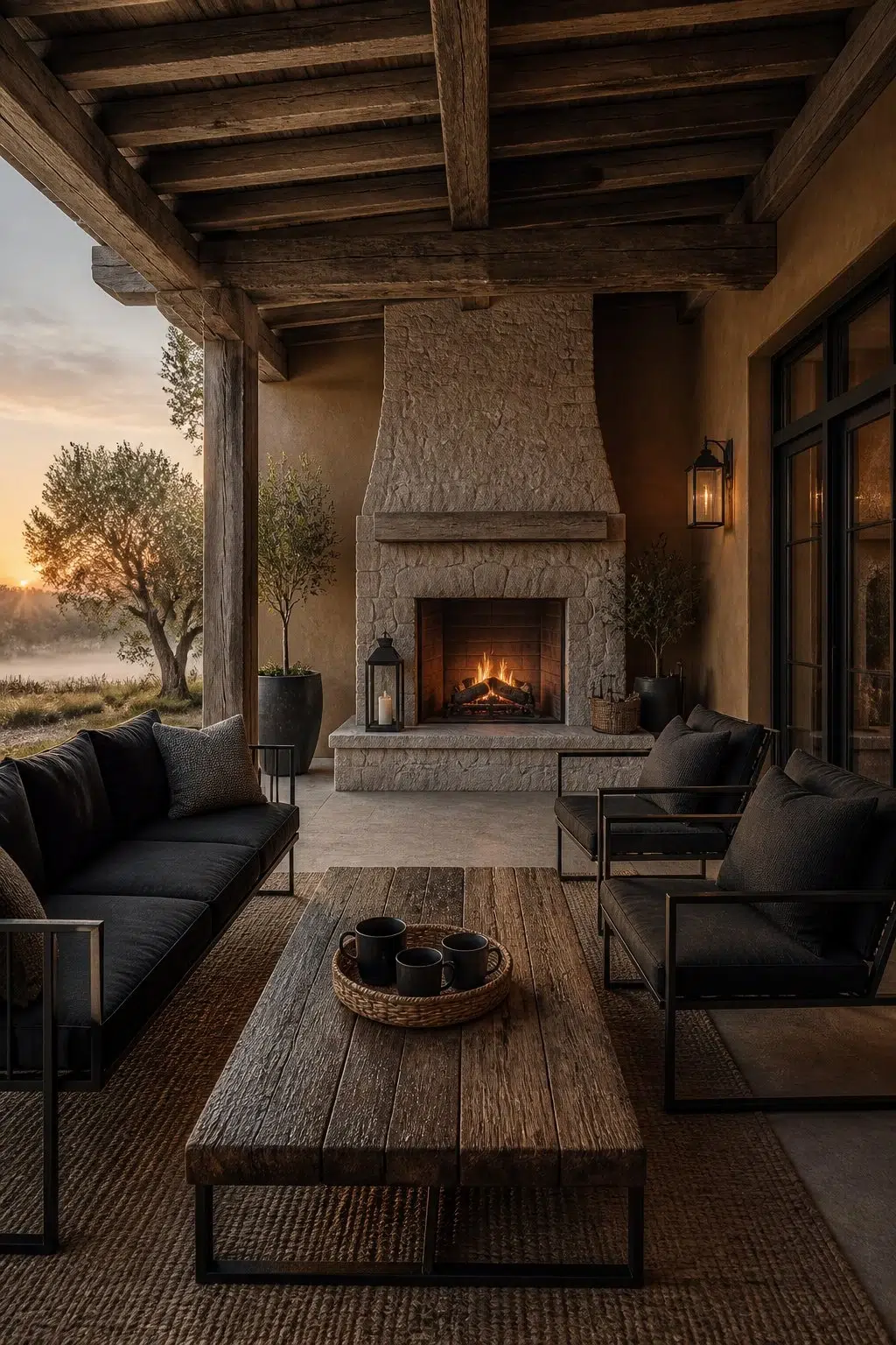 rustic modern patio featuring Cardboard by Sherwin-Williams