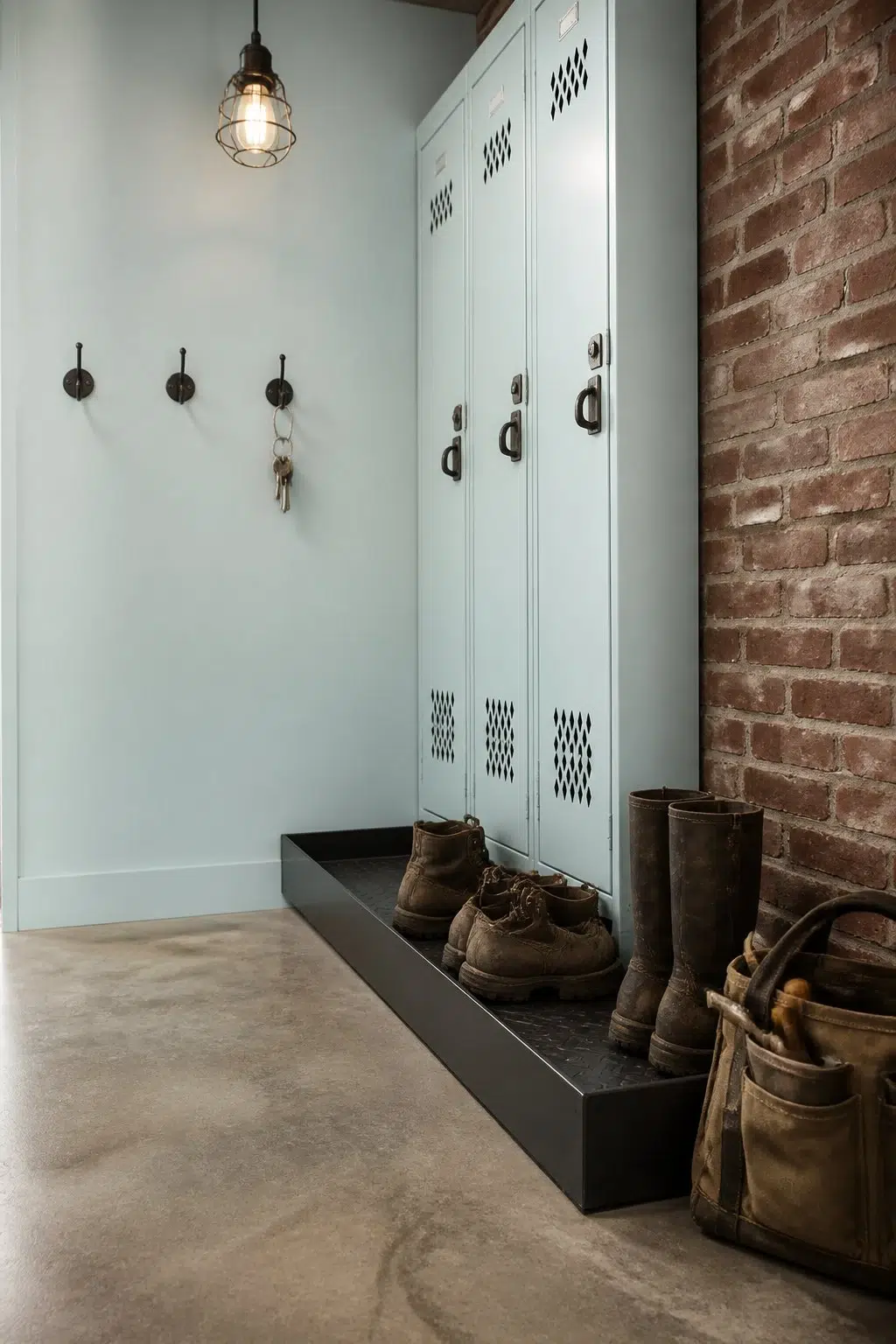 Carefree paint in a industrial mudroom
