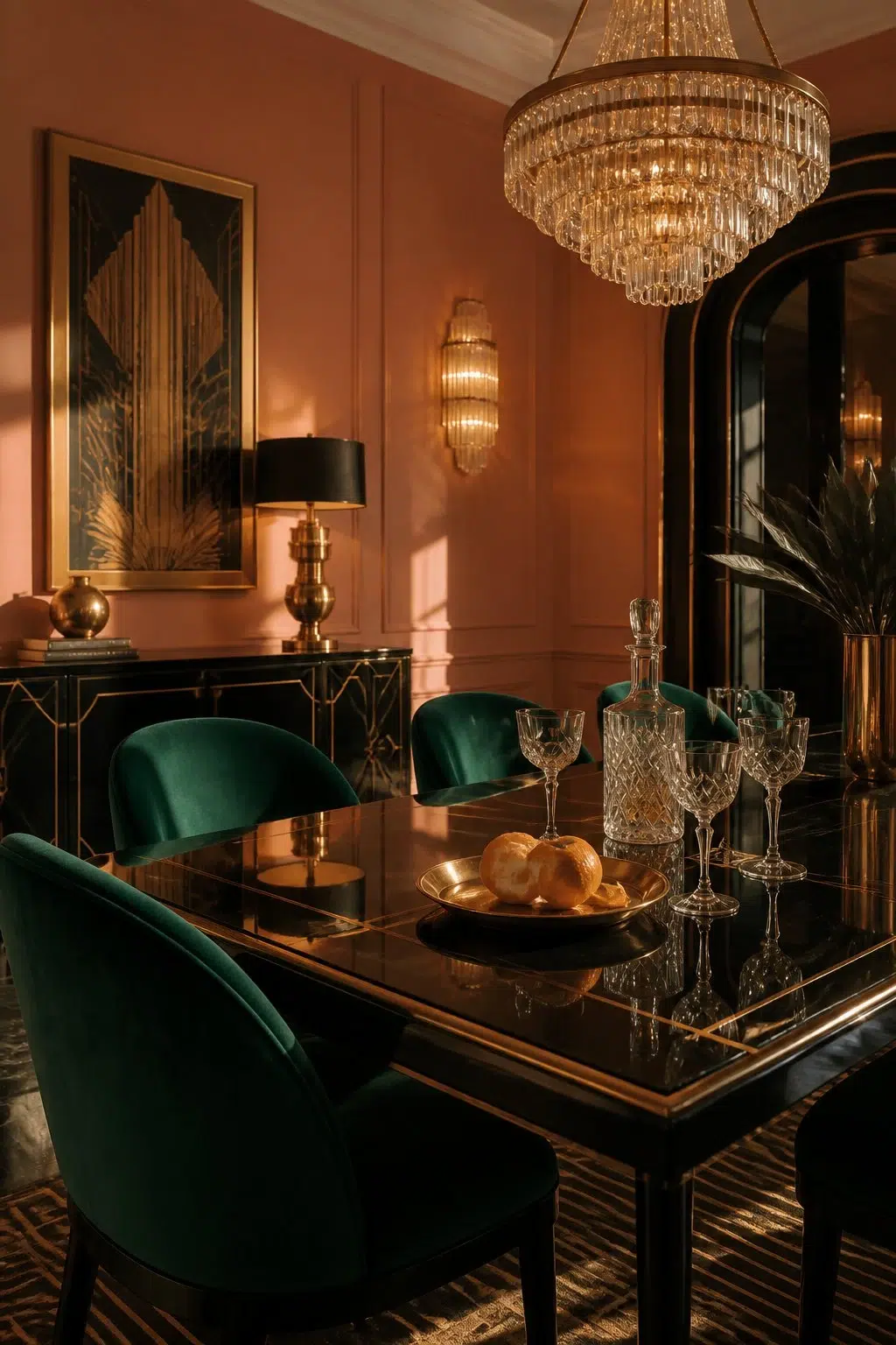 Caribbean Coral paint in a art deco dining room