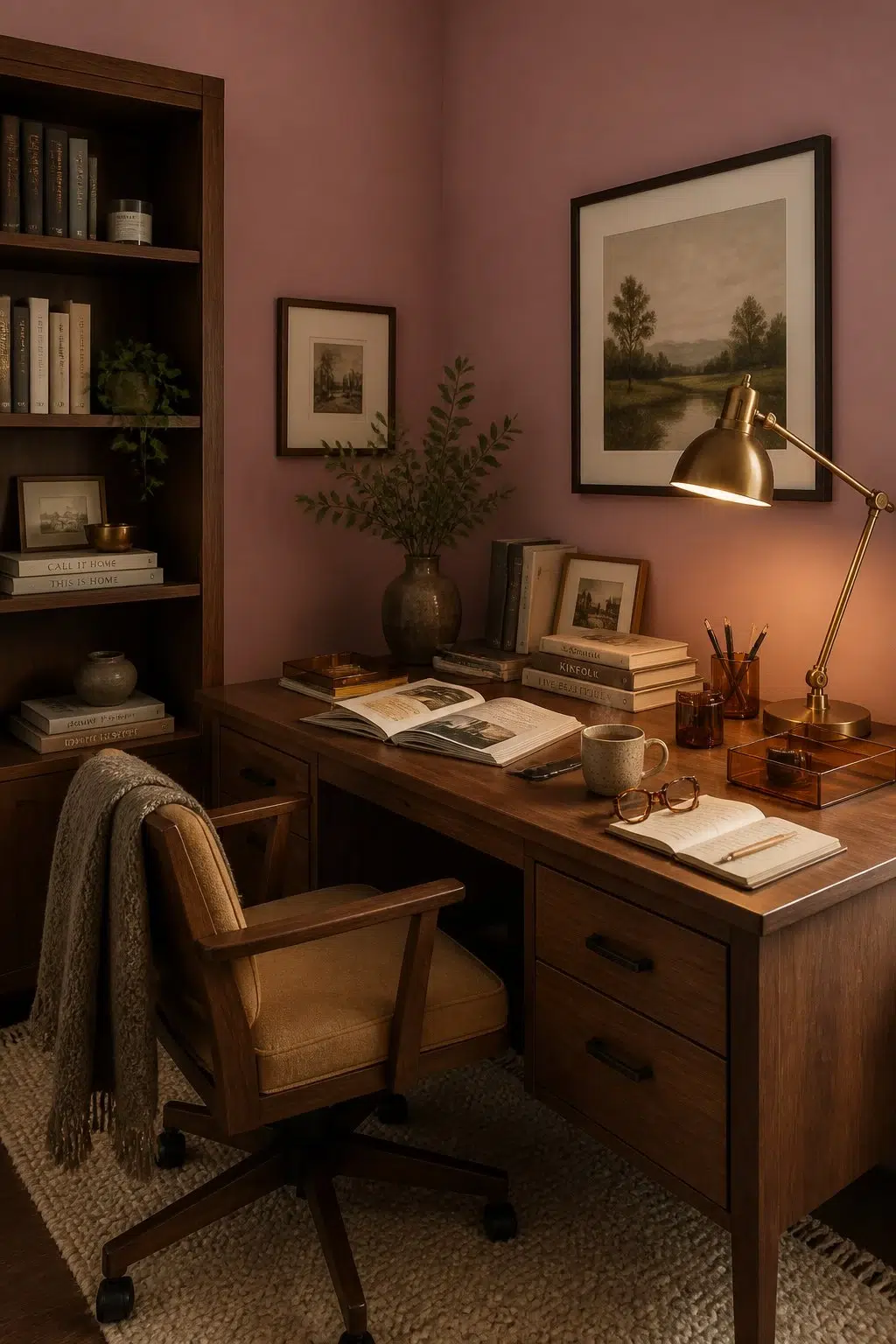 Sherwin-Williams Carley's Rose in a warm home office