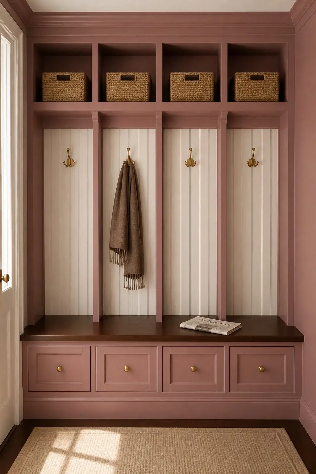 Carley's Rose paint in a traditional mudroom