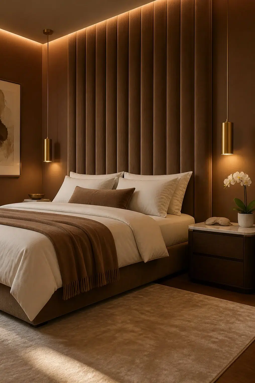 A modern luxury bedroom painted in Carmel