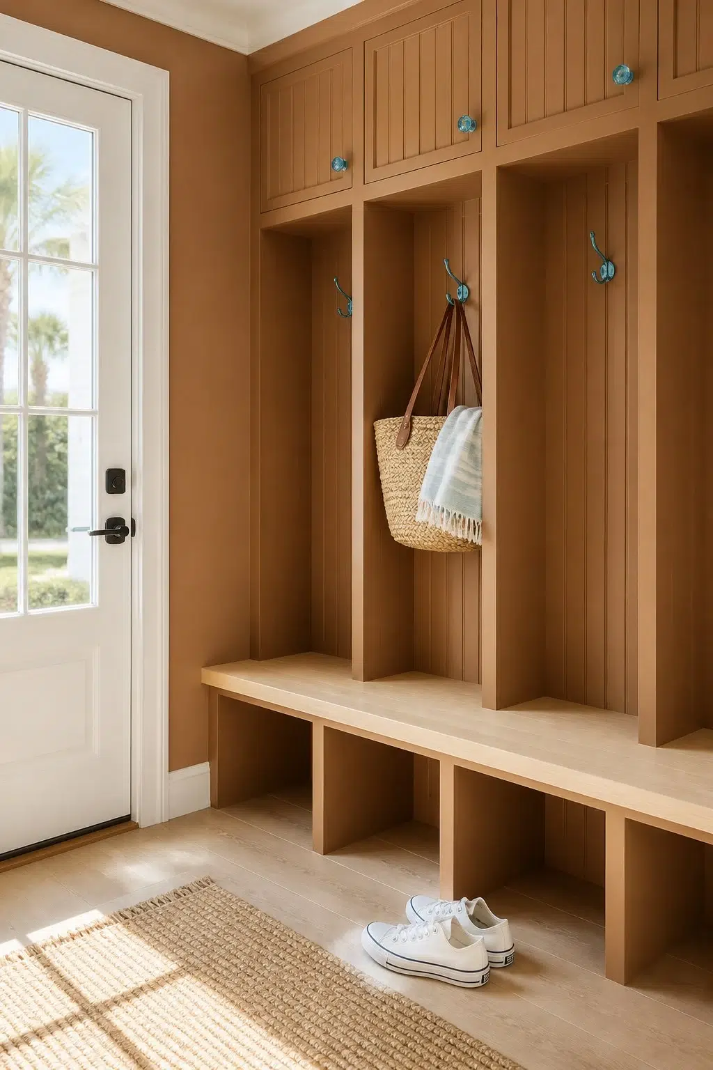 Carmel paint in a coastal mudroom