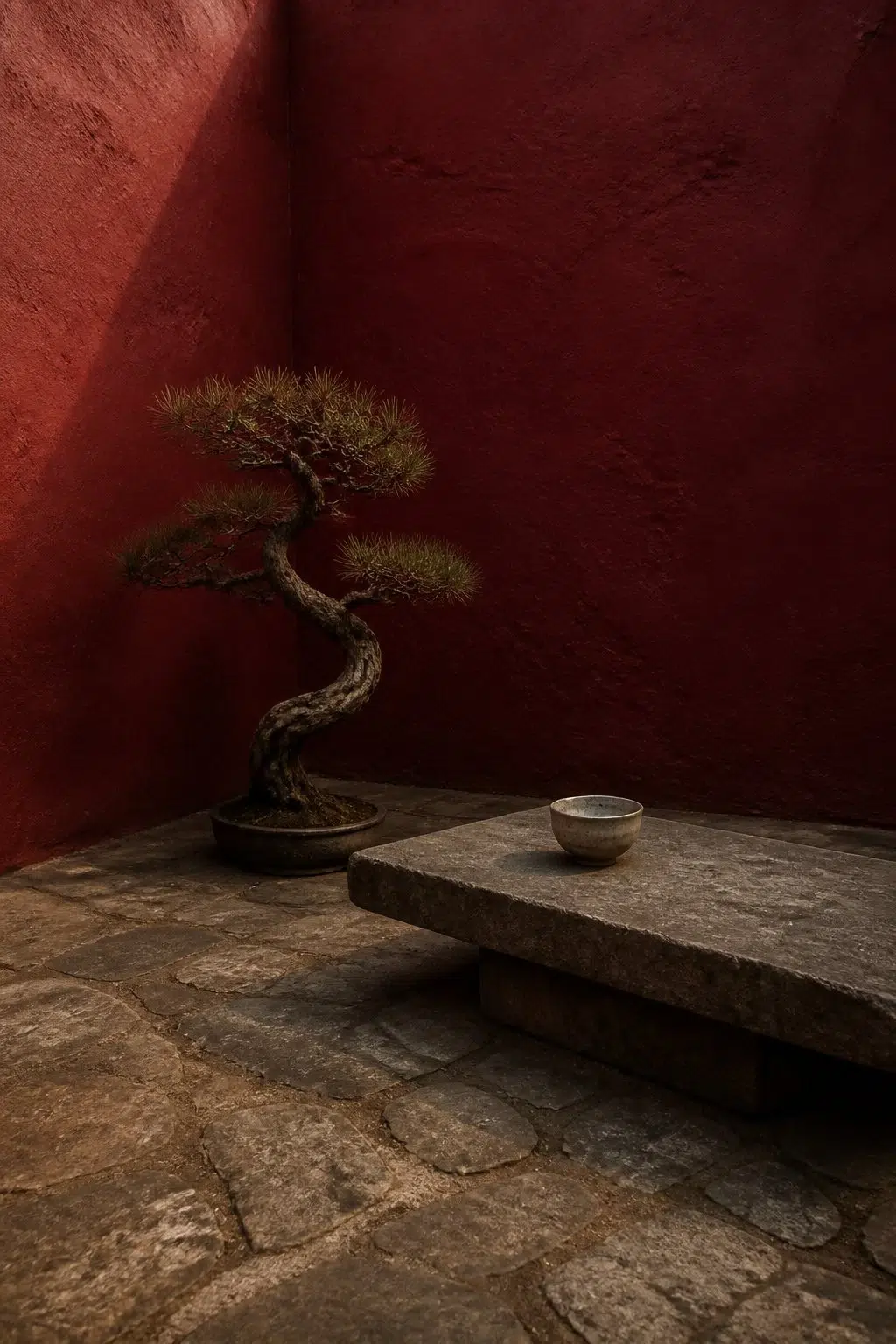 wabi-sabi patio featuring Carmine by Sherwin-Williams