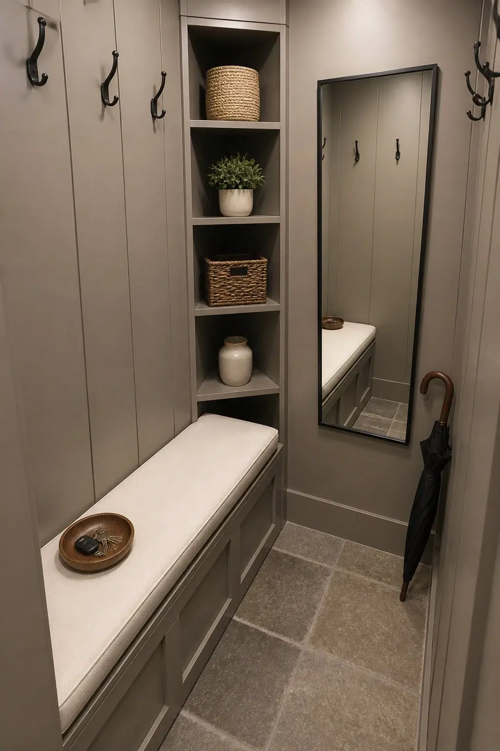 Carriage Stone paint in a small mudroom