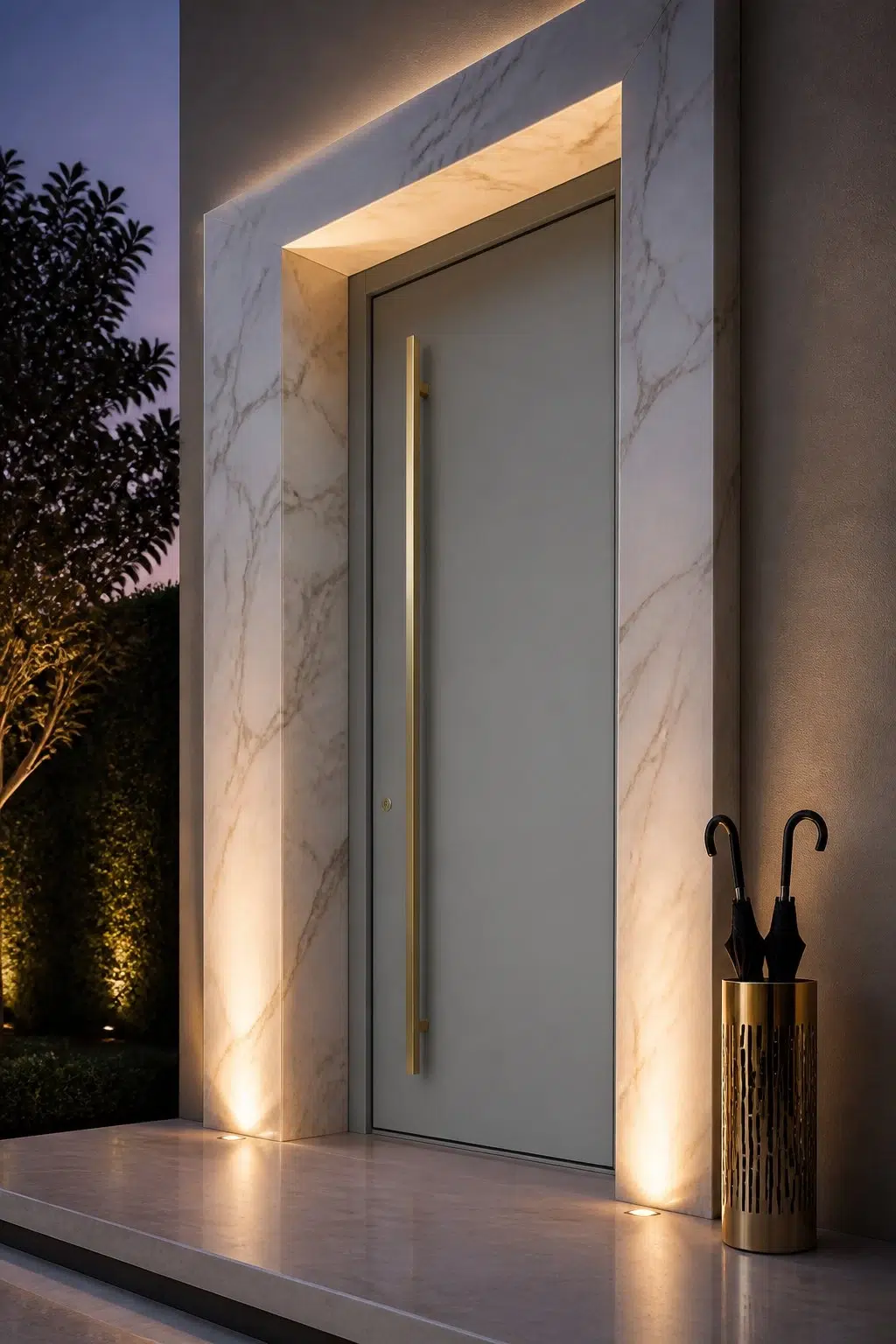 modern luxury front door featuring Castlegate by Sherwin-Williams