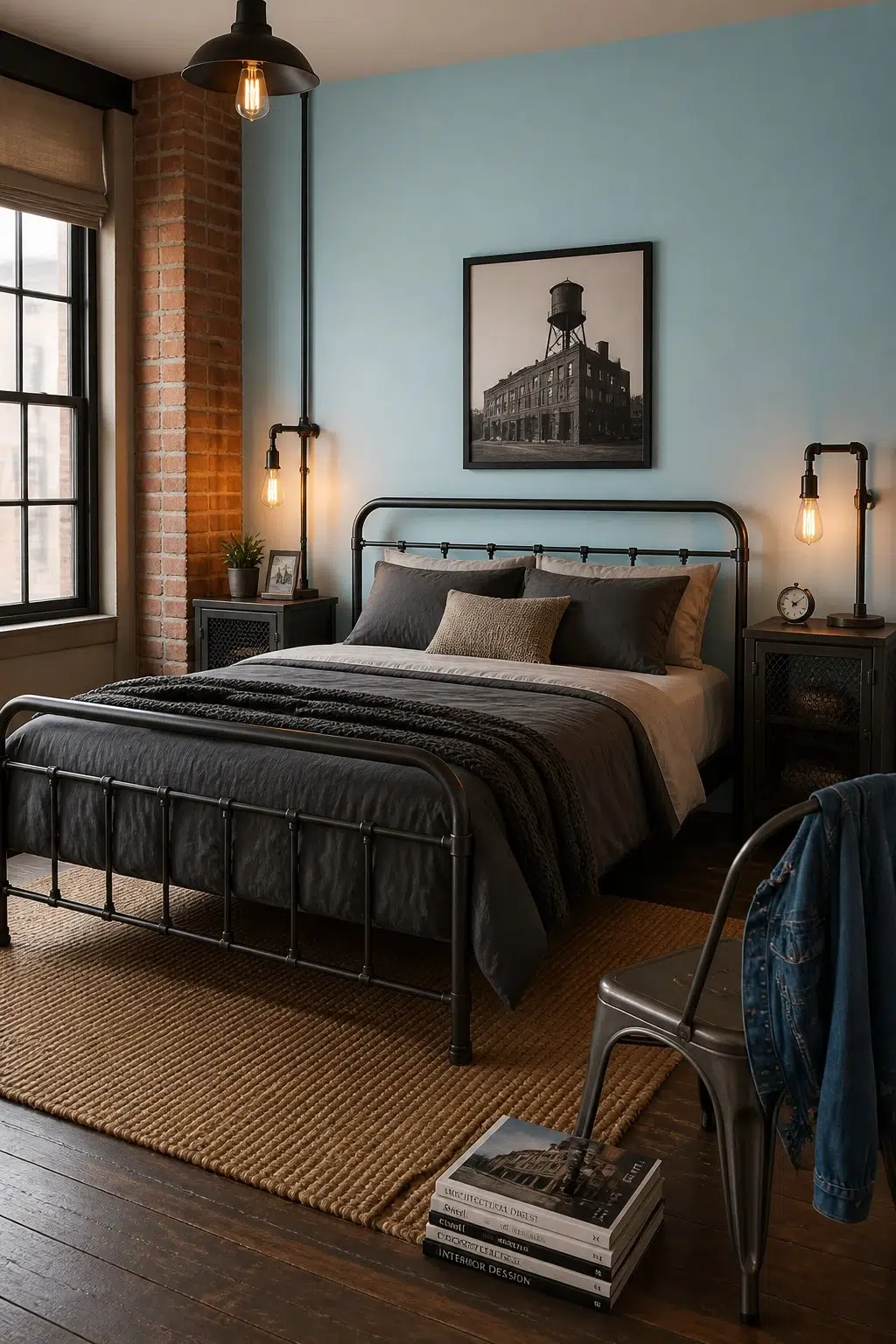 A industrial bedroom painted in Cay