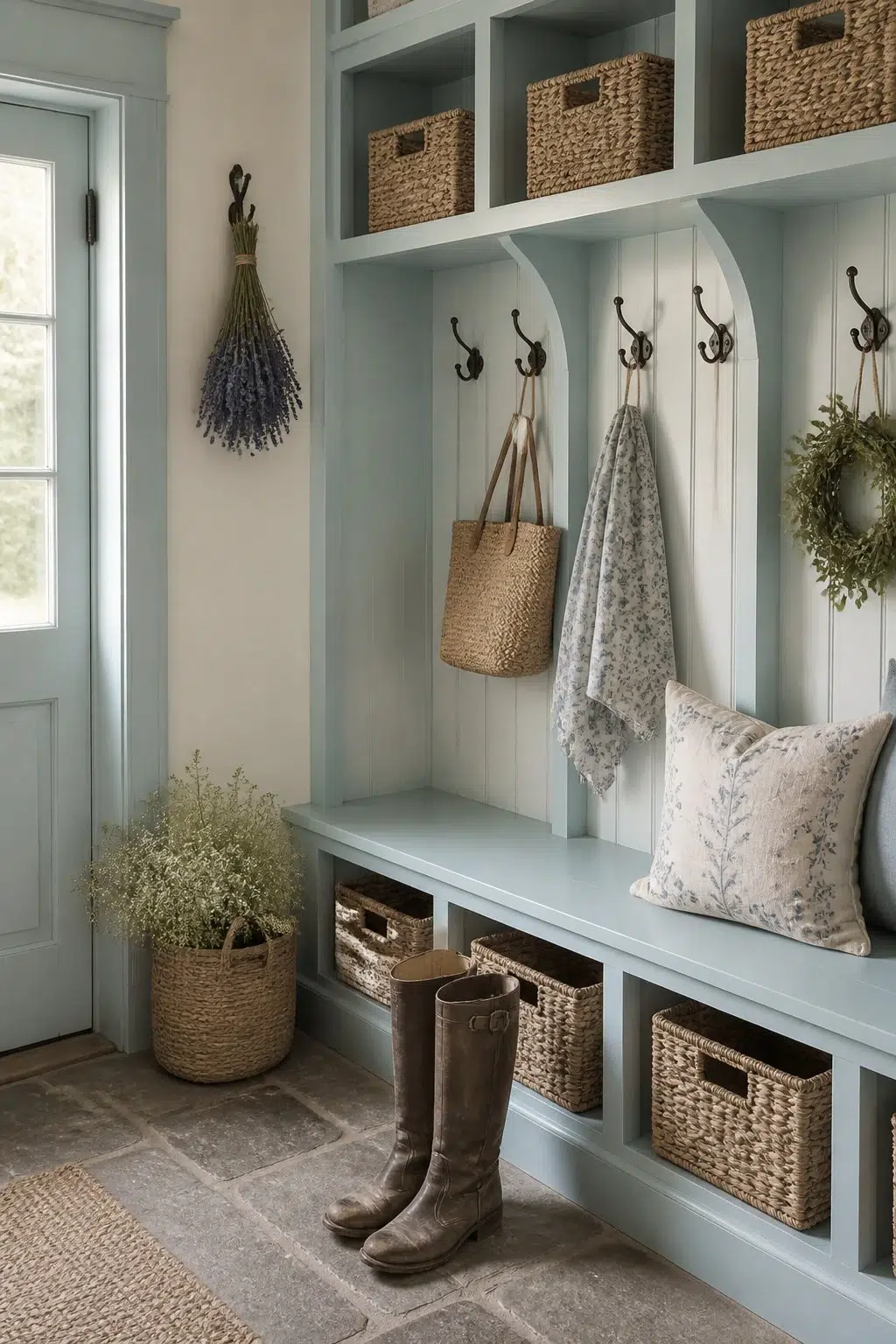 Cay paint in a cottagecore mudroom