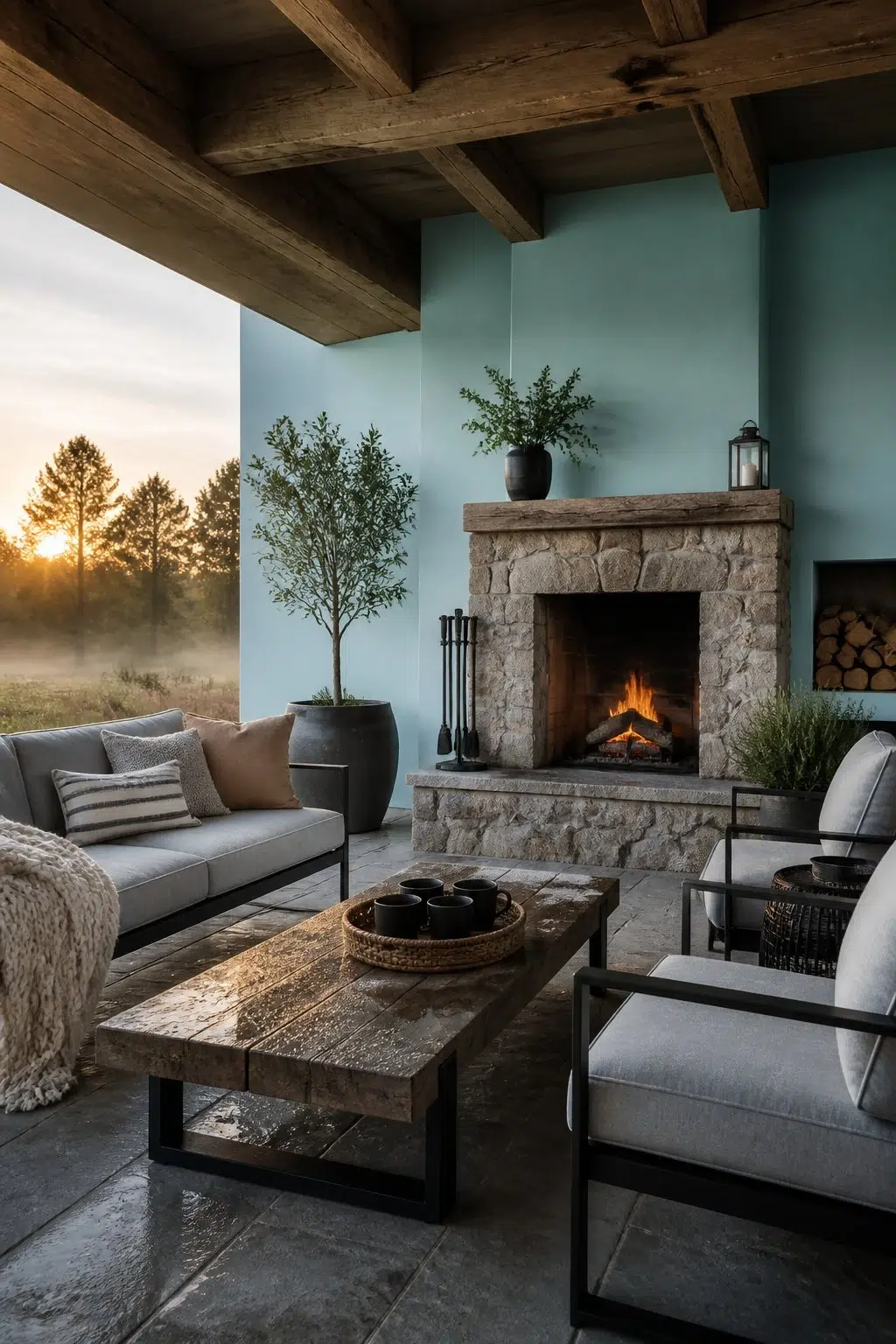 rustic modern patio featuring Cay by Sherwin-Williams