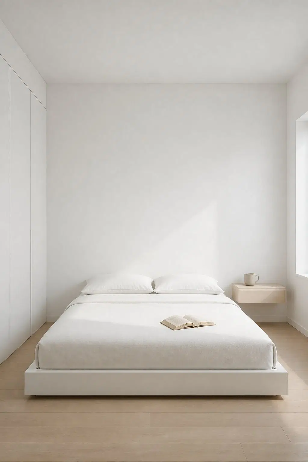 A minimalist bedroom painted in Ceiling Bright White