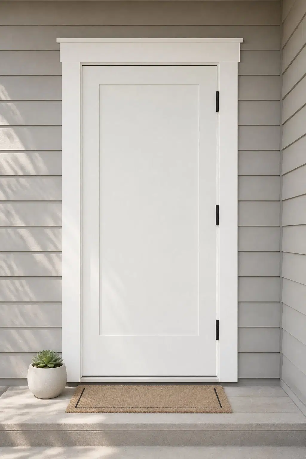 minimalist front door featuring Ceiling Bright White by Sherwin-Williams